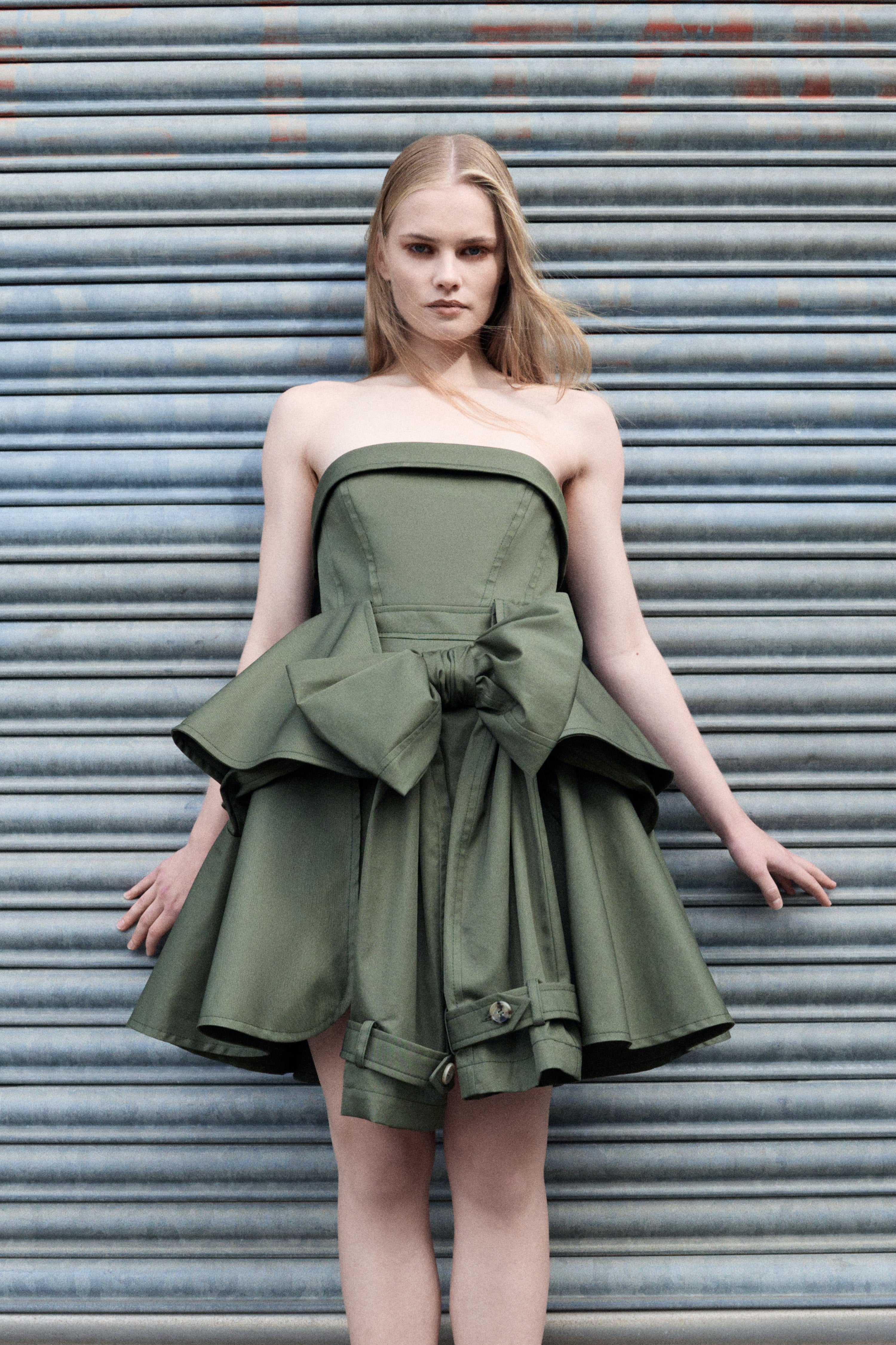 BOW DRAPE GABARDINE COCKTAIL DRESS