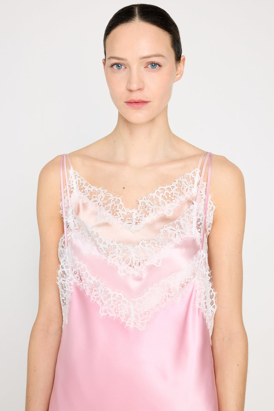 MULTI-LAYERED SILK LACE CAMI DRESS