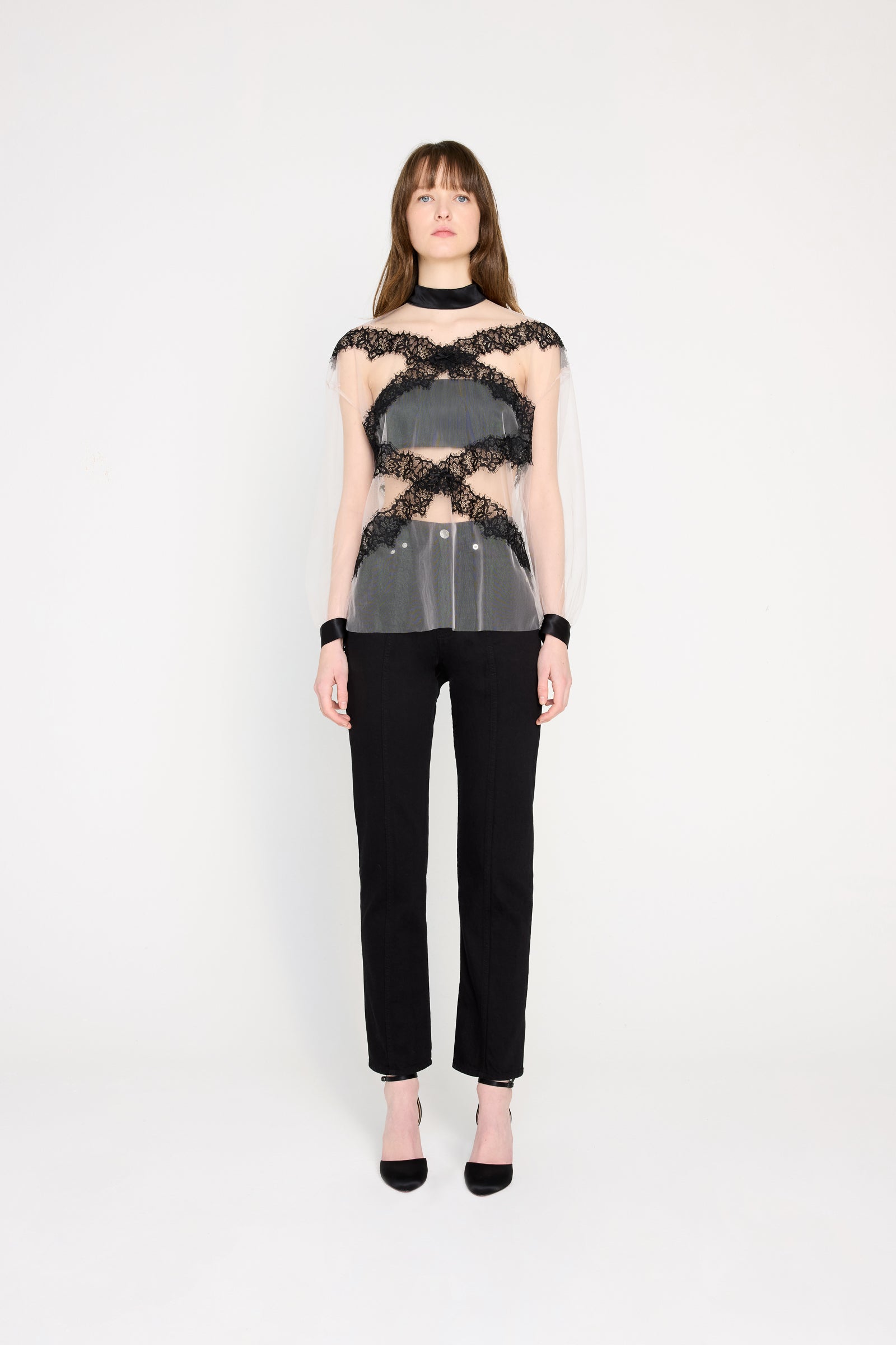 TULLE & LACE LONG SLEEVE BLOUSE