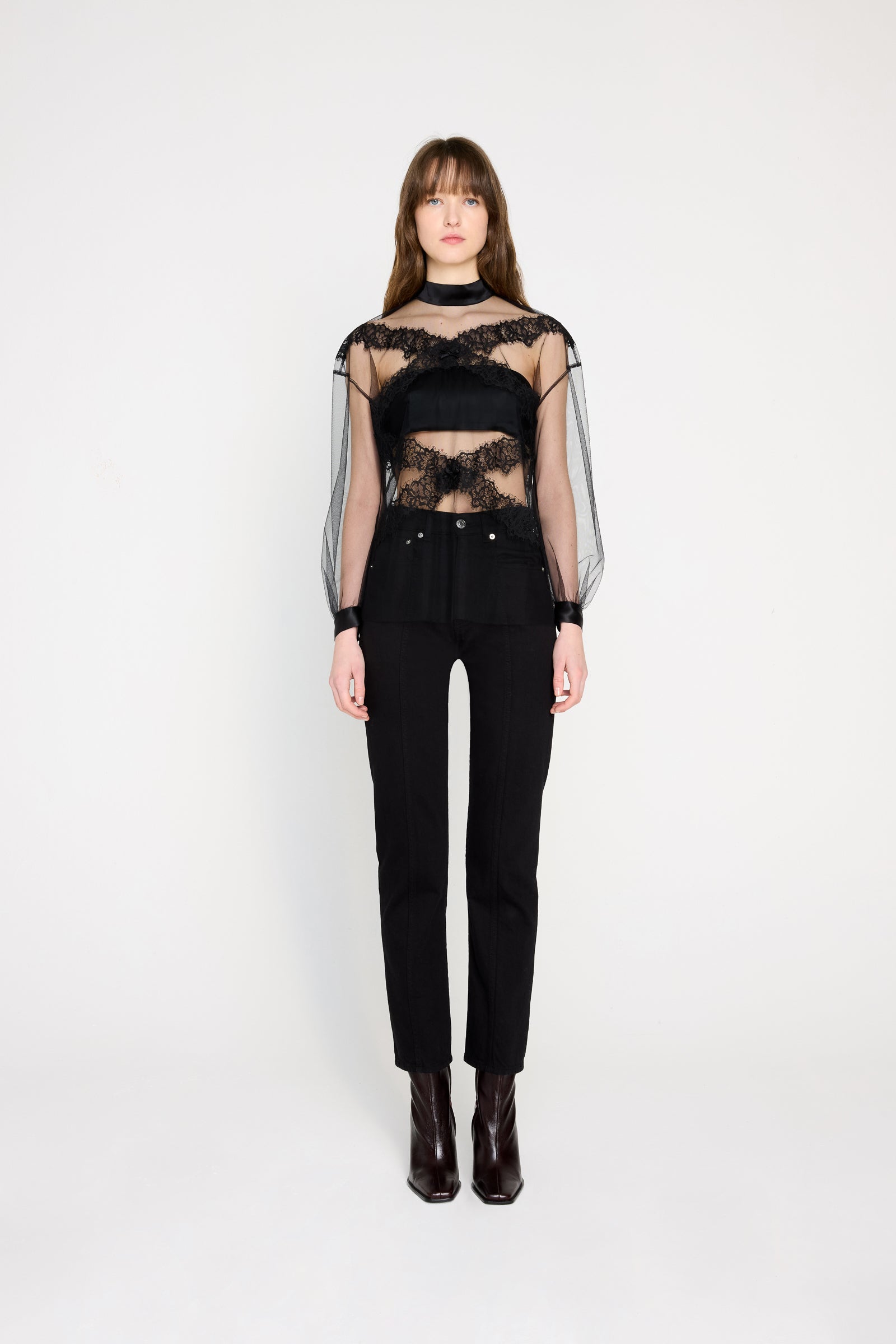TULLE & LACE LONG SLEEVE BLOUSE