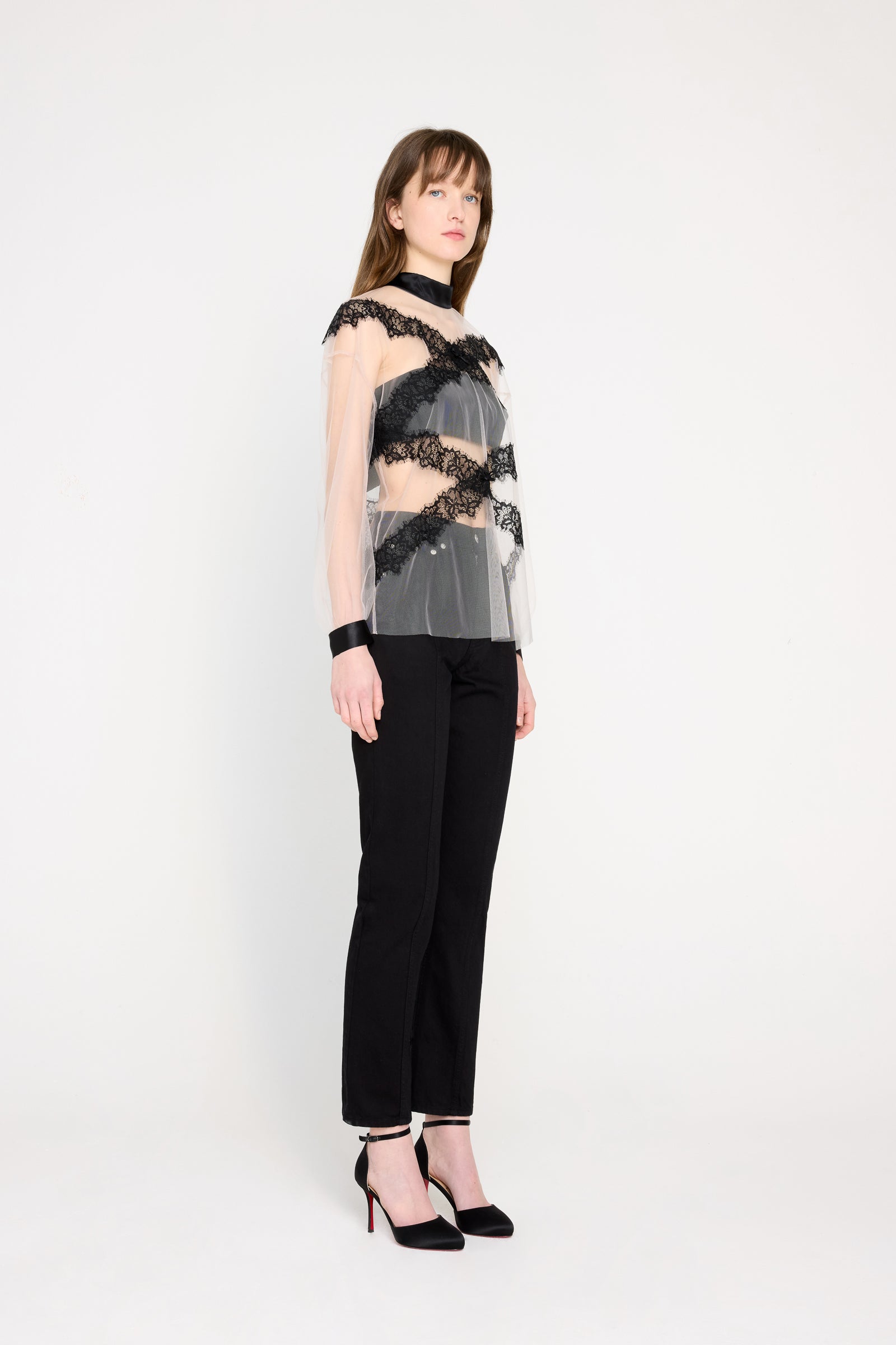 TULLE & LACE LONG SLEEVE BLOUSE