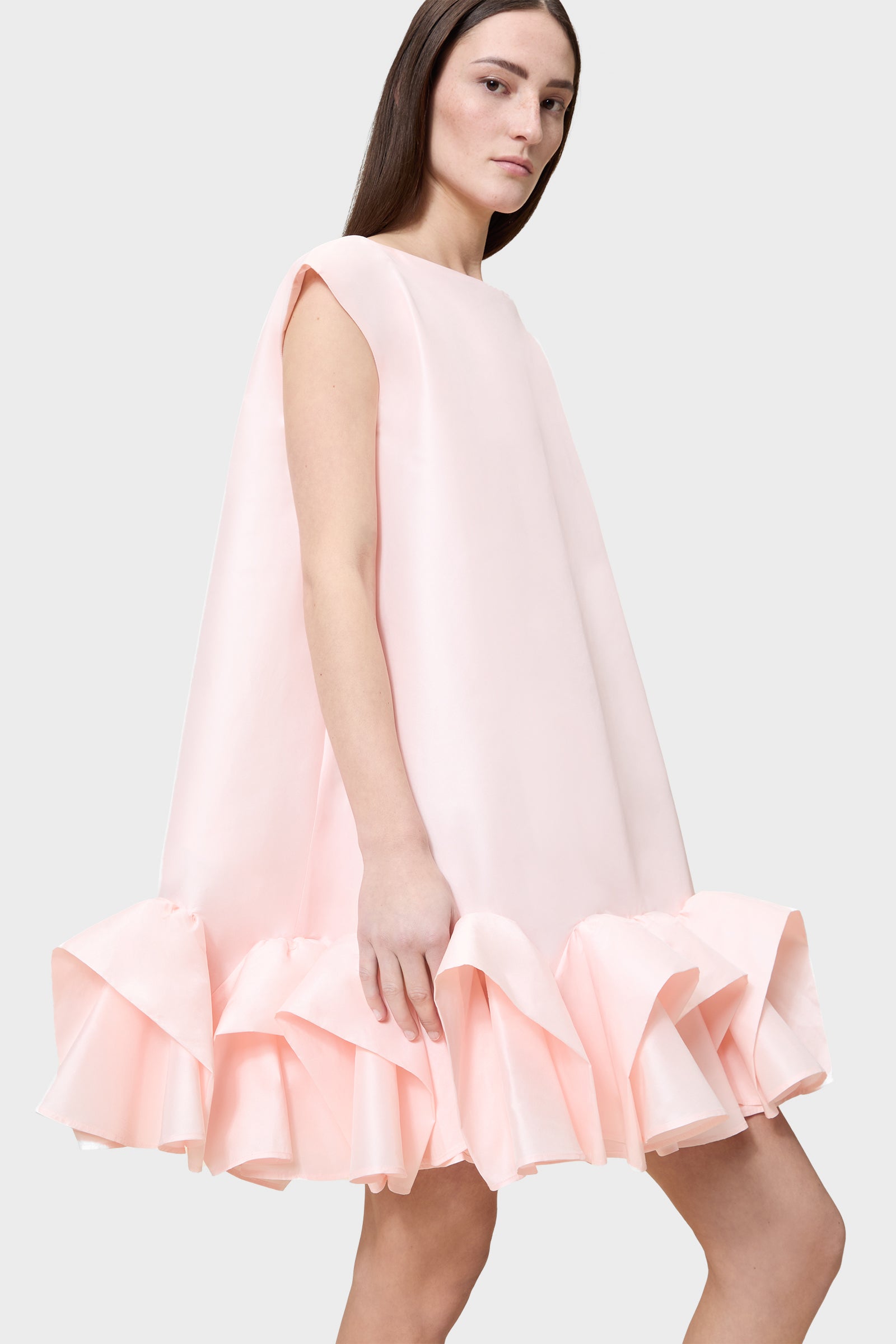 TUCK UP TAFFETA MINI DRESS