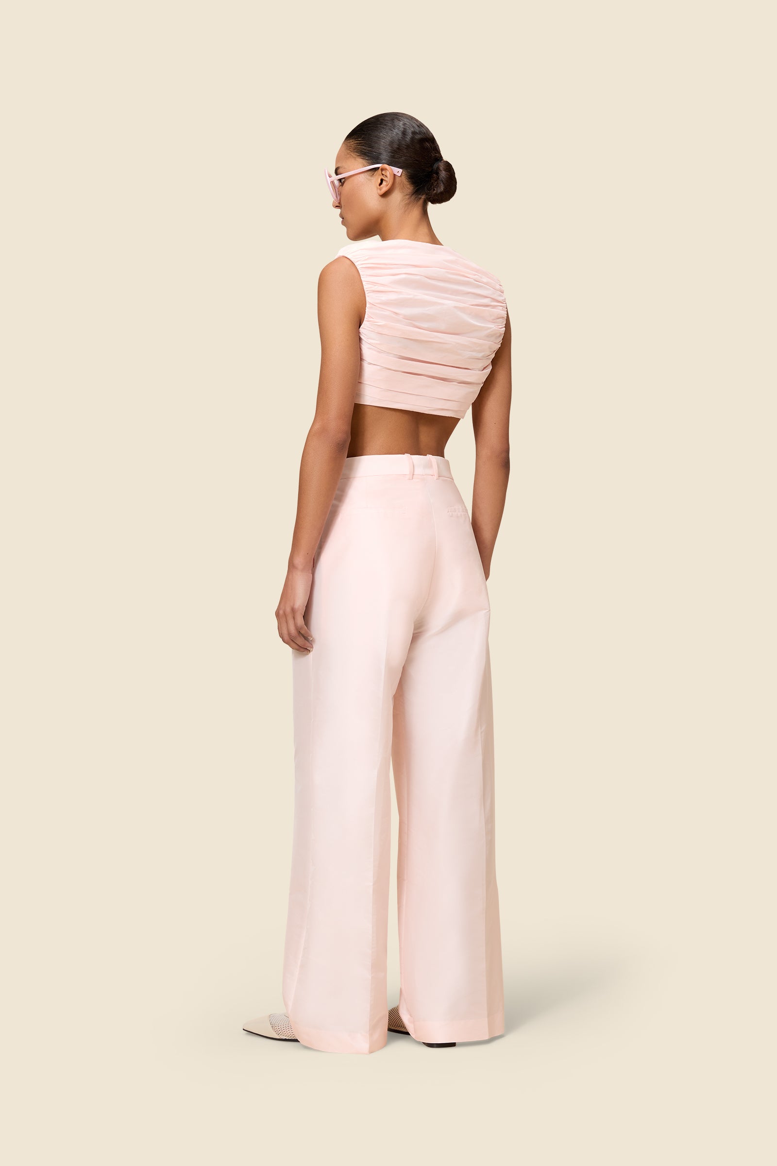 Crafted from silk-blend taffeta, the straight leg trousers offer a tailored fit and timeless elegance