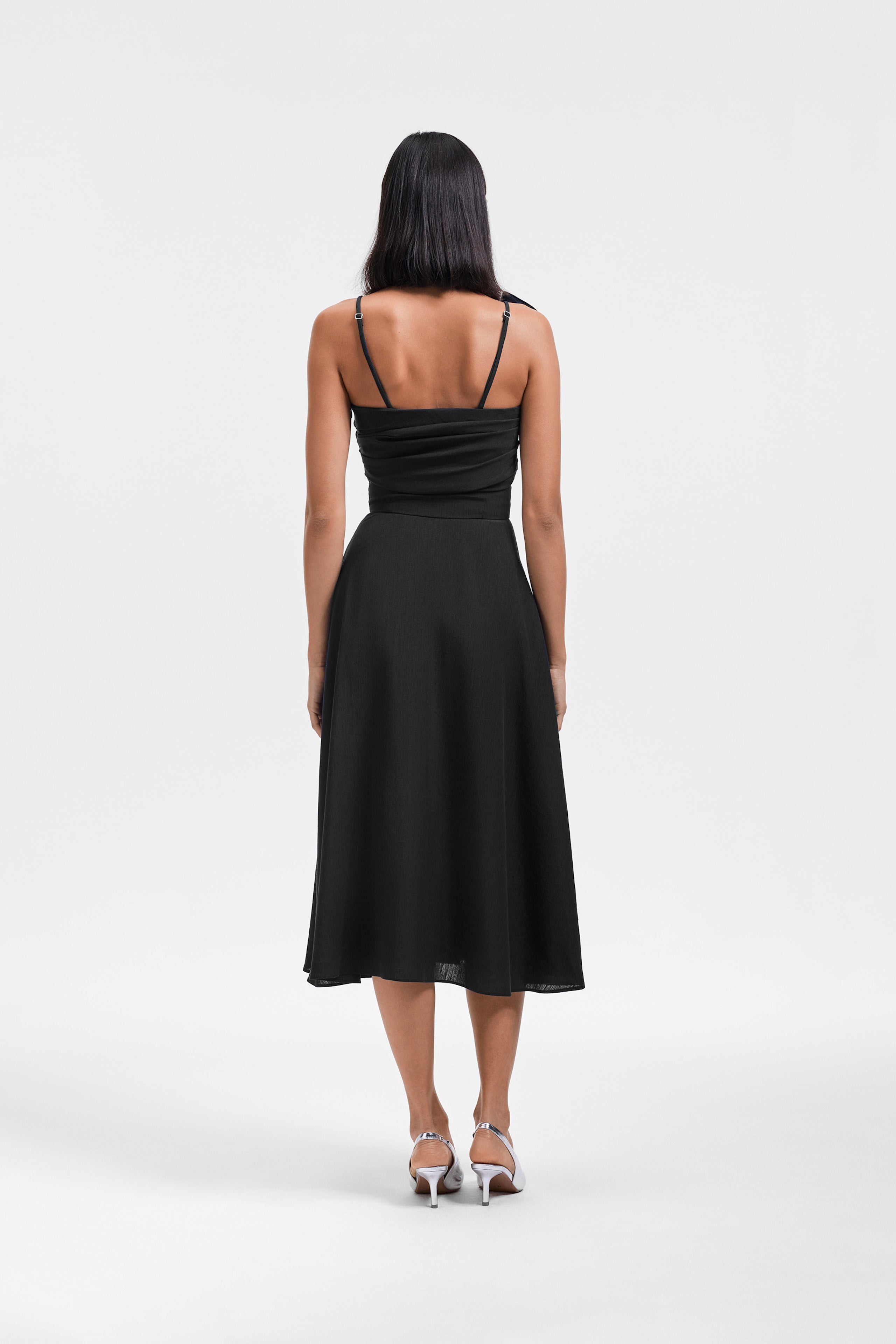 SLEEVE TIE FLARE POPLIN DRESS