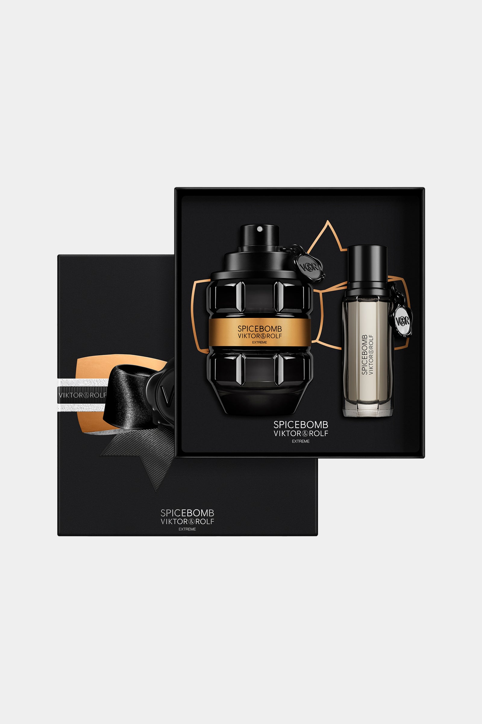 The Spicebomb perfume gift set in a black and gold packaging on a white background.