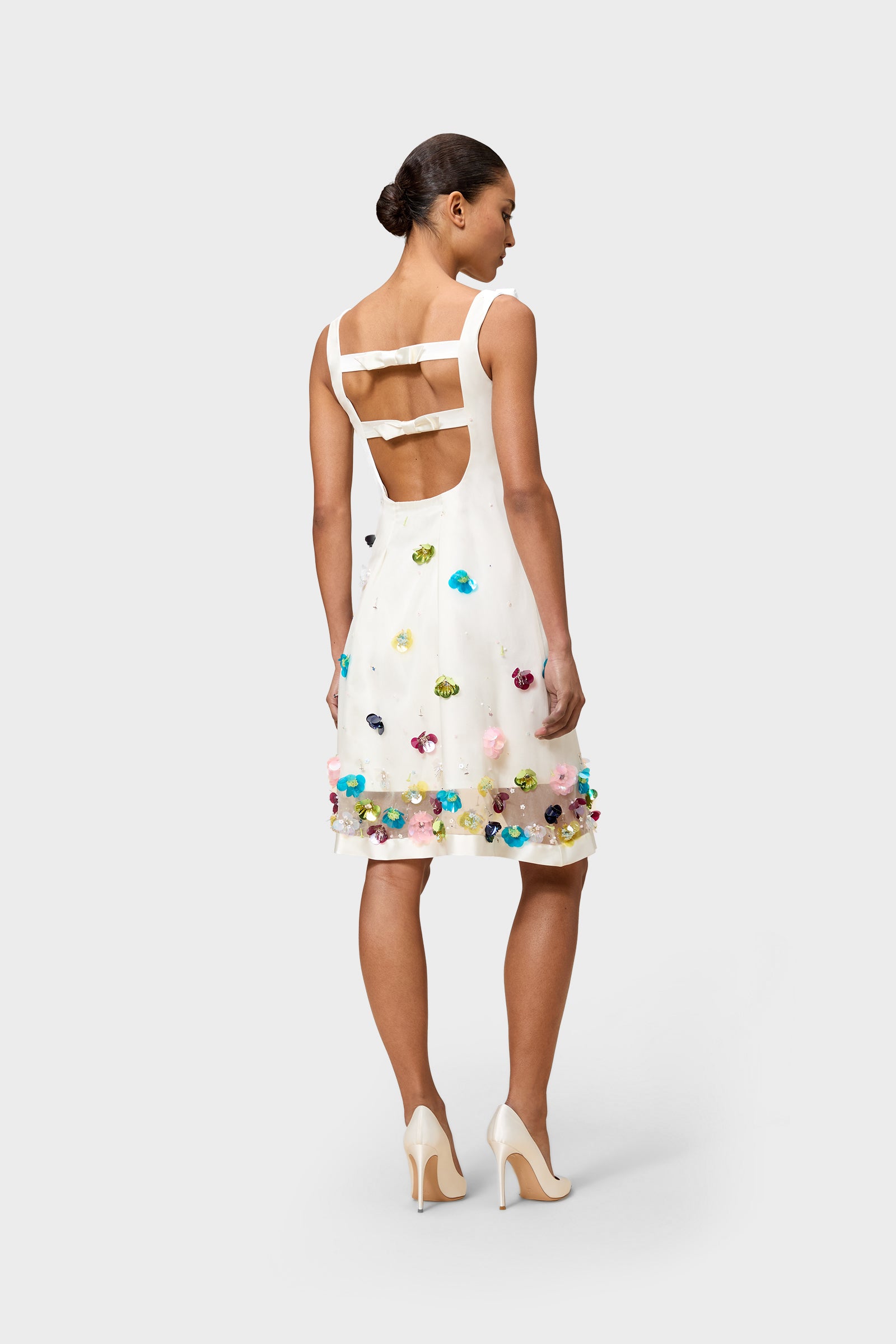 EMBROIDERY SILK MINI DRESS