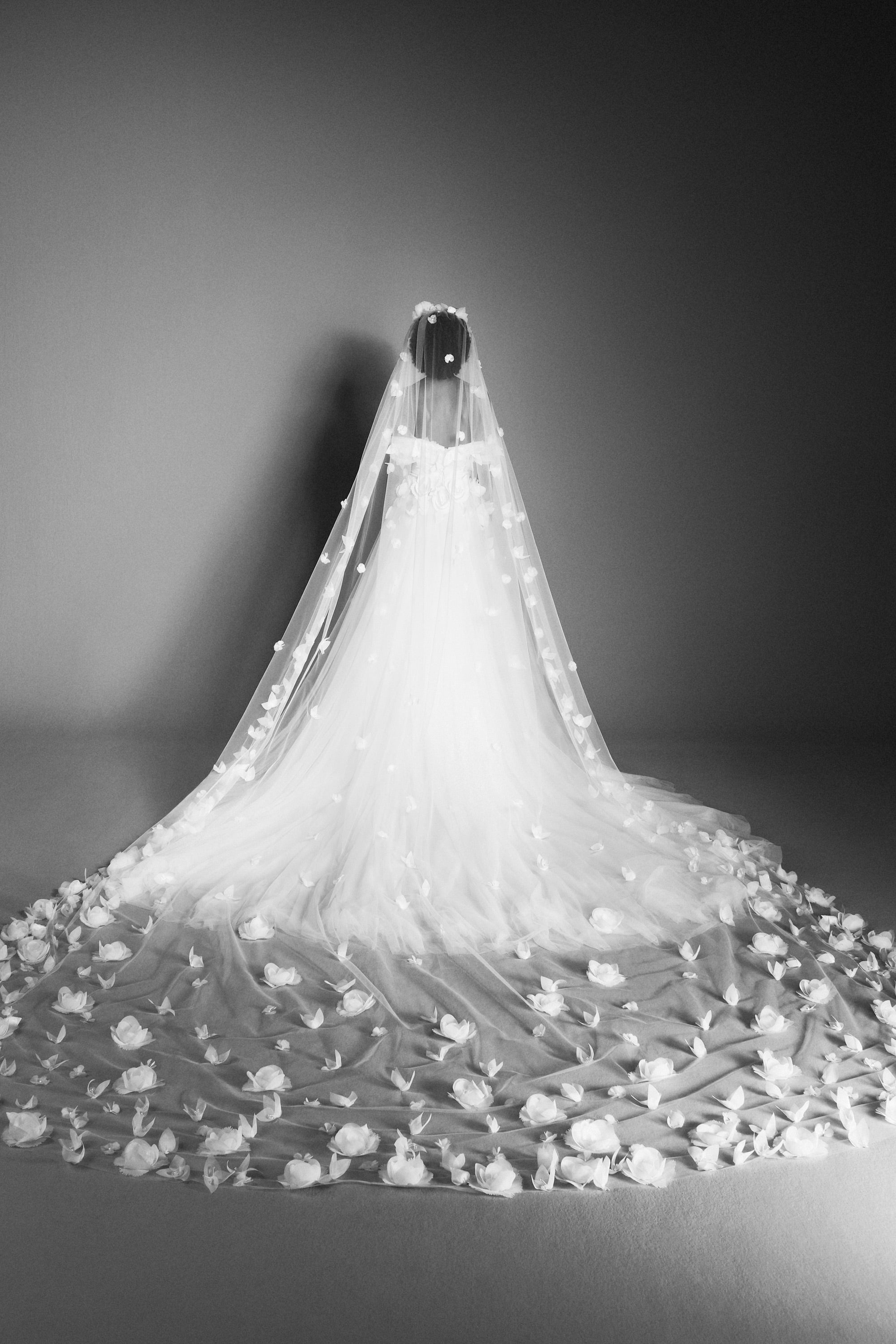 Featuring a tulle skirt paired with an airy organza bodice, this ballgown is complemented by an elegant sweetheart neckline and off-shoulder sleeves