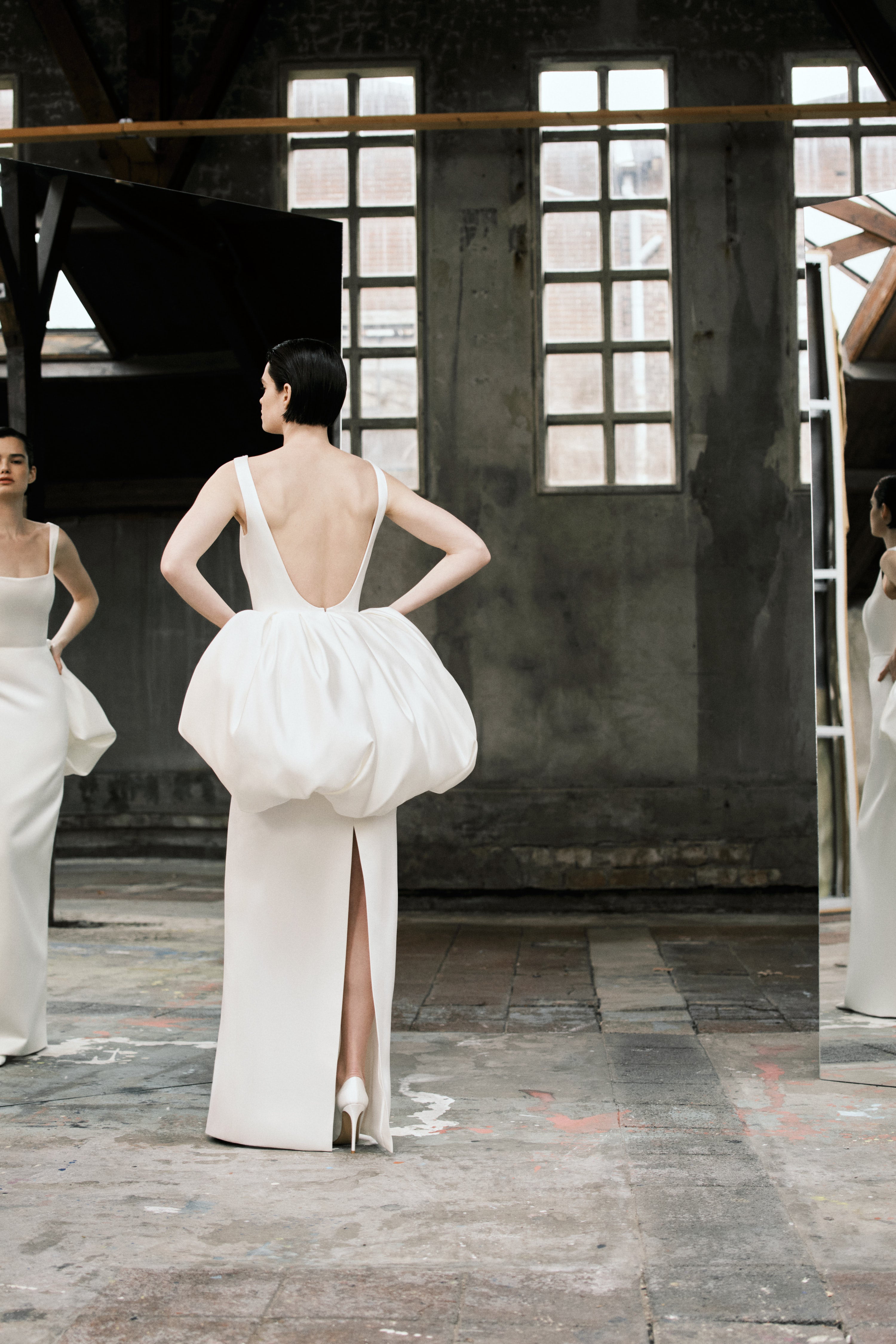 VRM535 - SATIN BUSTLED COLUMN DRESS