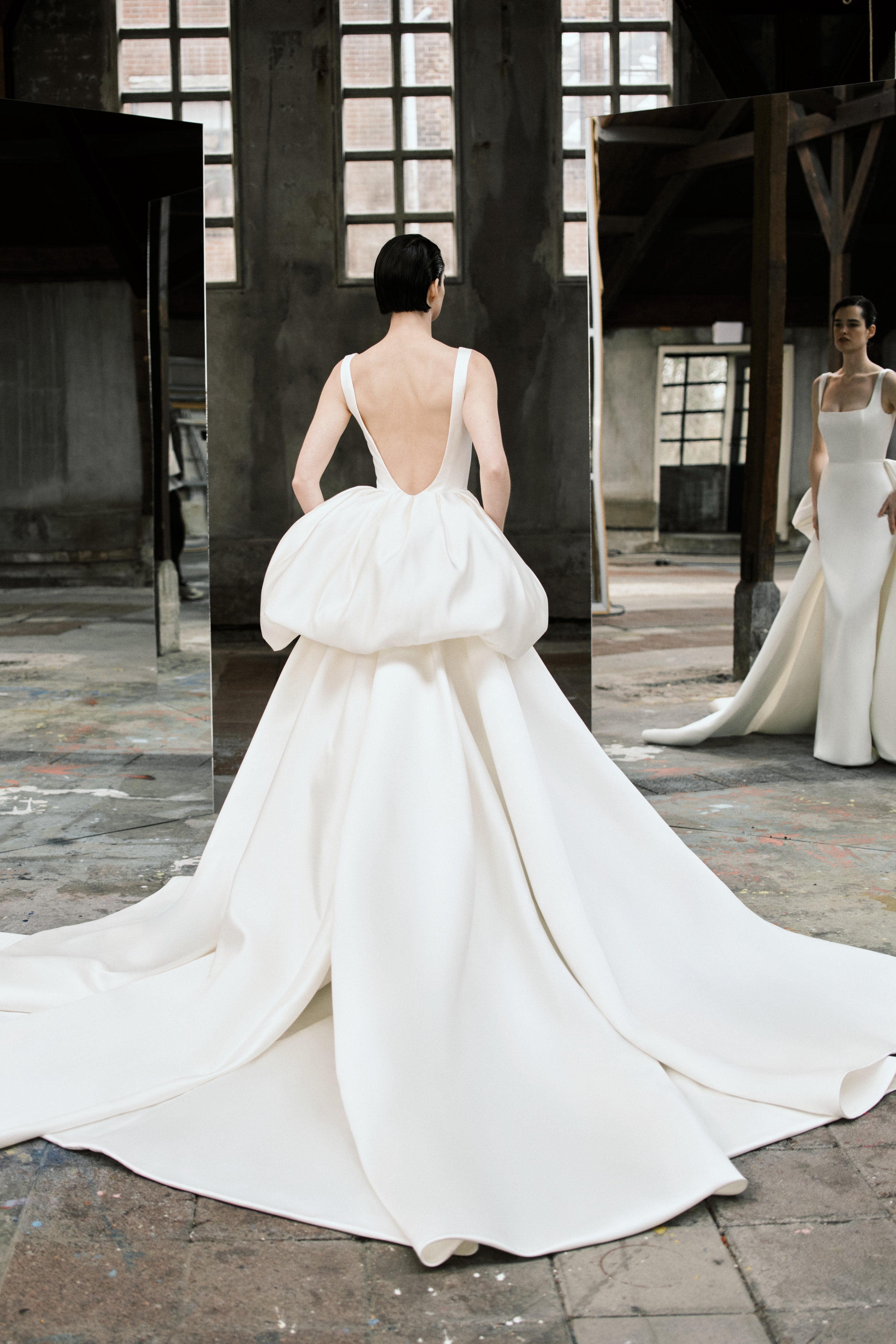 VRM535 - SATIN BUSTLED COLUMN DRESS