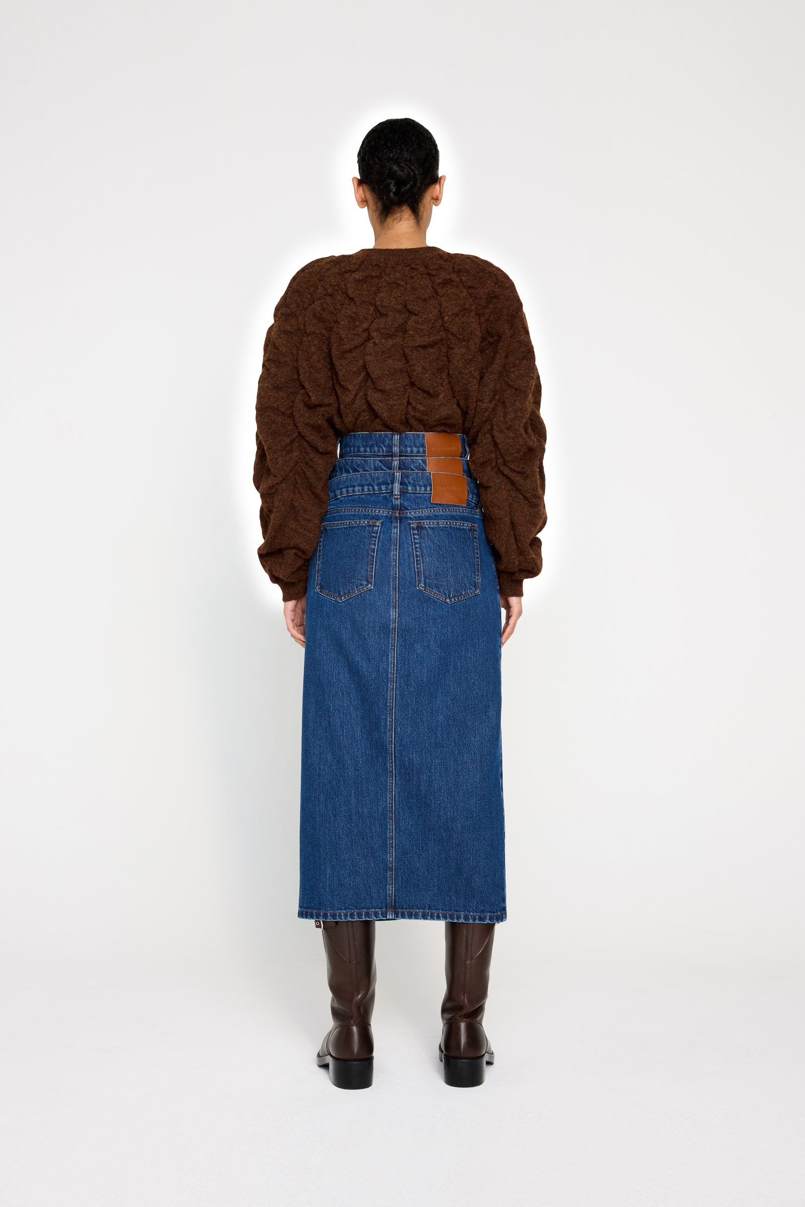 MULTI-LAYERED LONG DENIM SKIRT