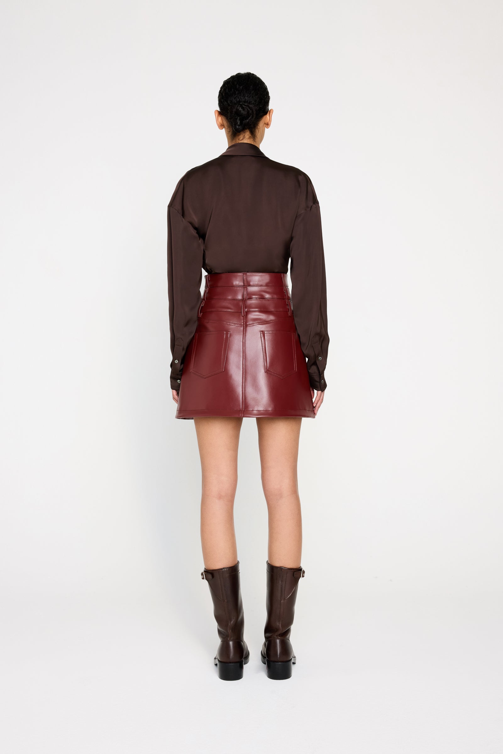 MULTI-LAYERED LEATHER MINI SKIRT