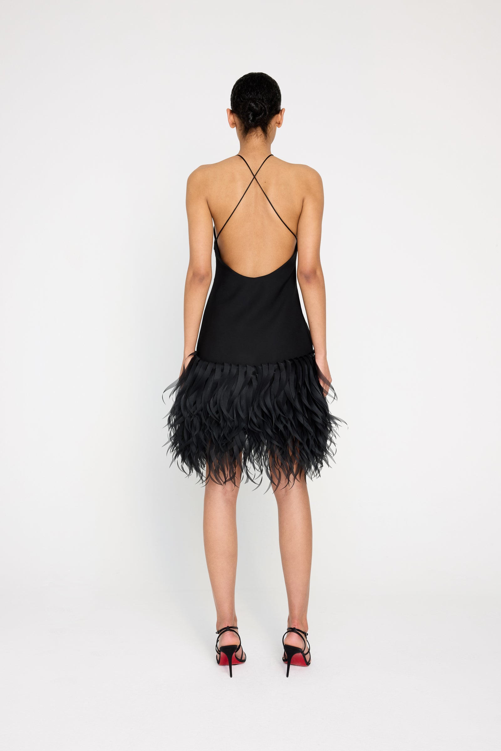 FEATHER HEM MINI DRESS