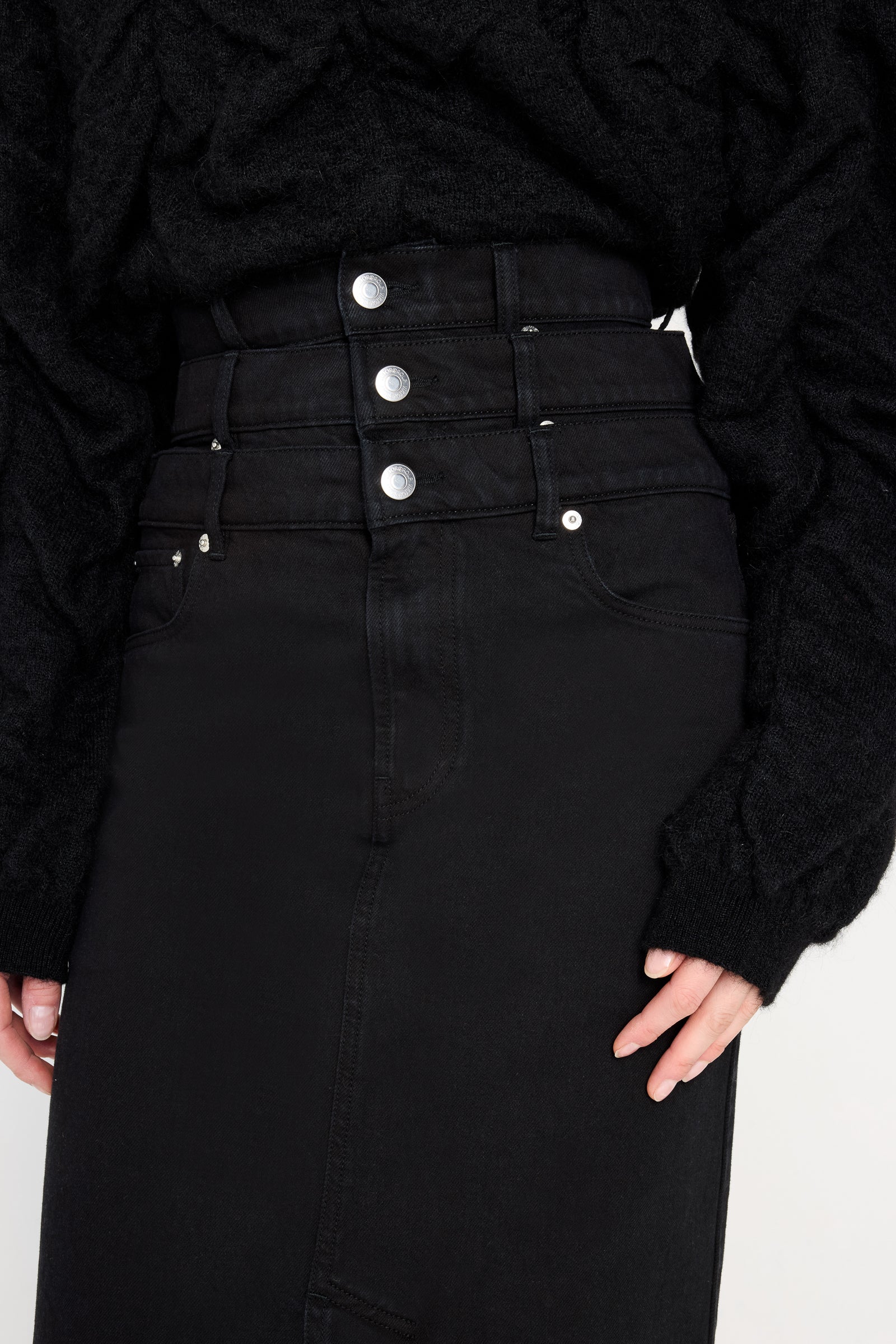 MULTI-LAYERED LONG DENIM SKIRT