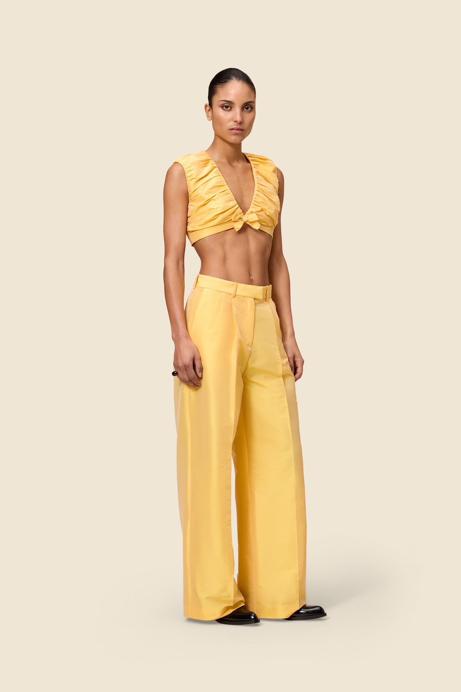 Crafted from silk-blend taffeta, the straight leg trousers offer a tailored fit and timeless elegance