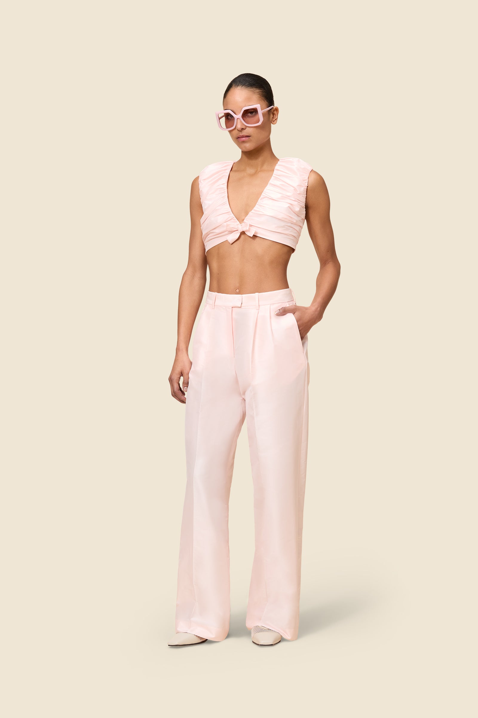 Crafted from silk-blend taffeta, the straight leg trousers offer a tailored fit and timeless elegance