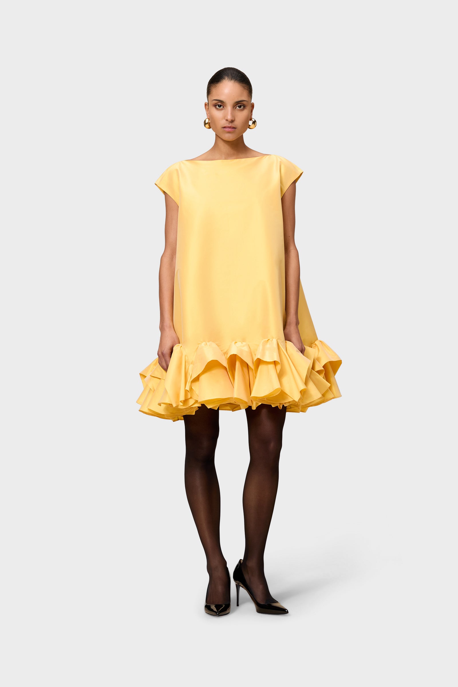 TUCK UP TAFFETA MINI DRESS