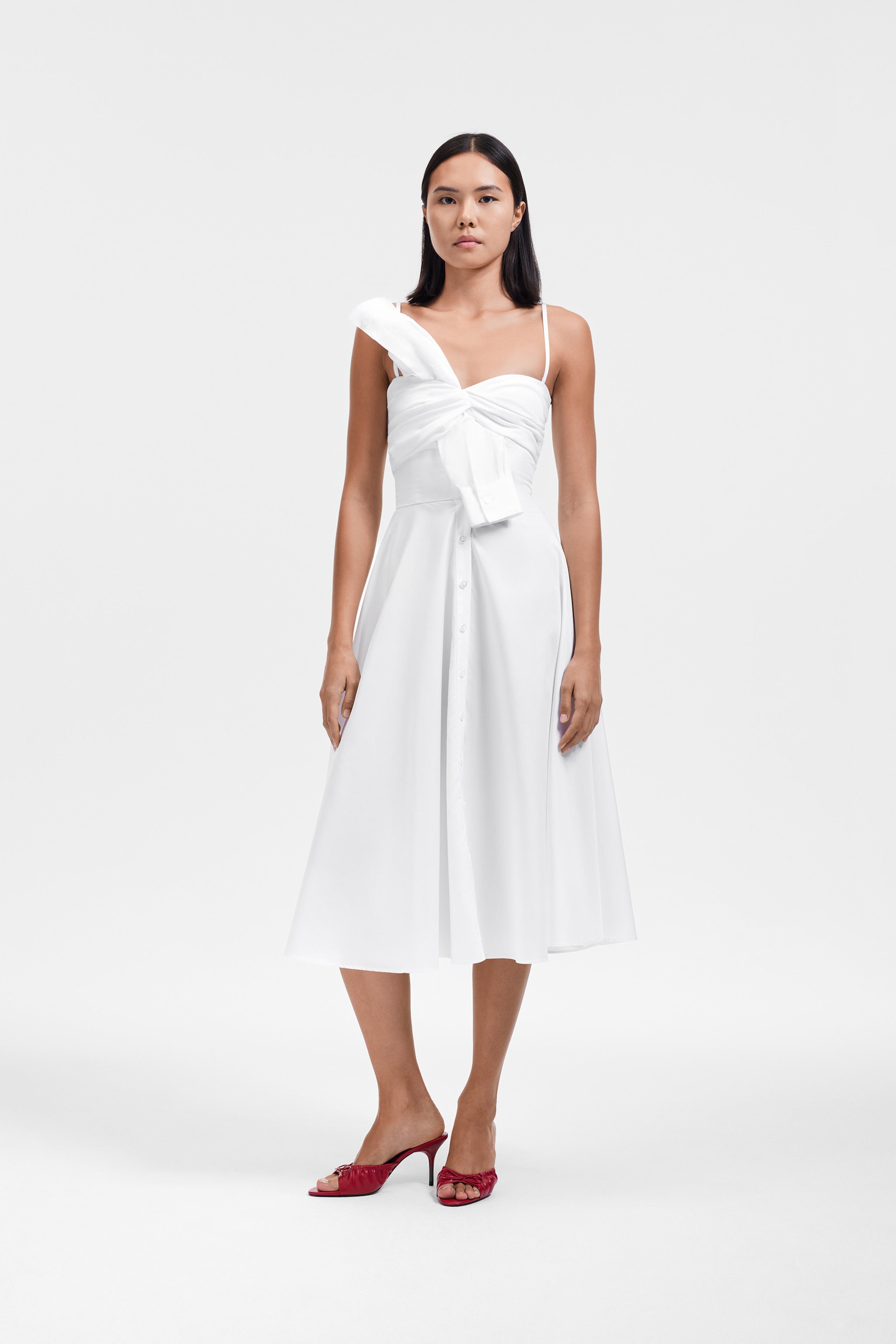 SLEEVE TIE POPLIN DRESS