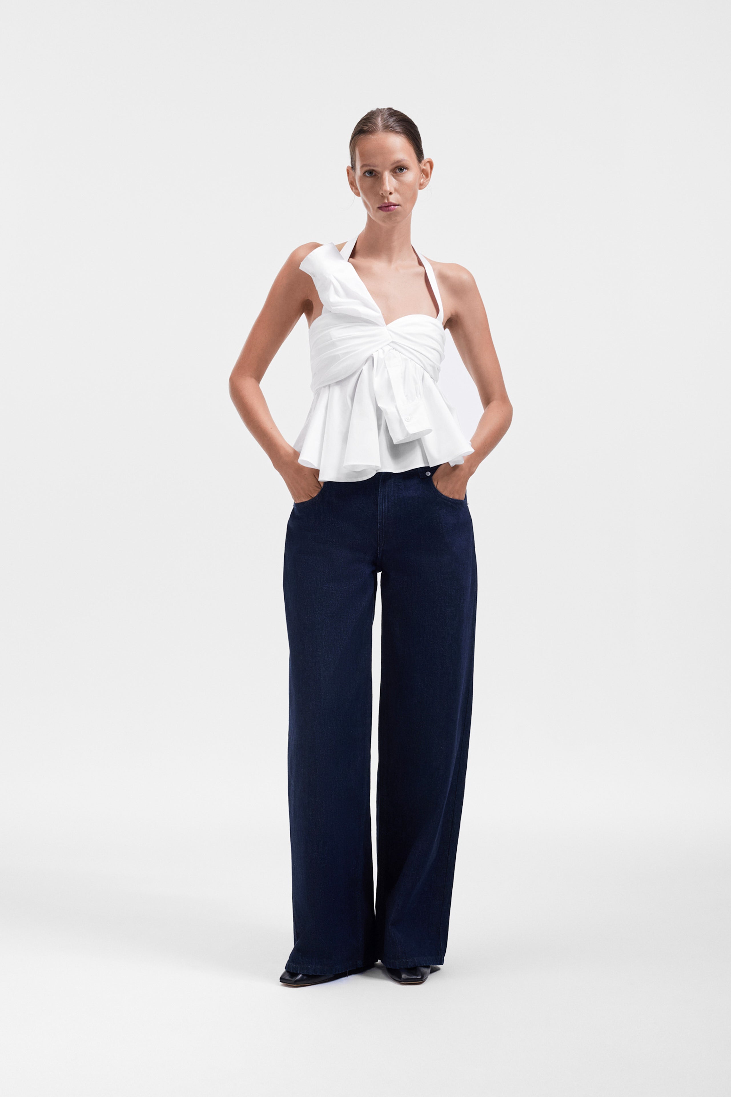 SLEEVE TIE POPLIN TOP