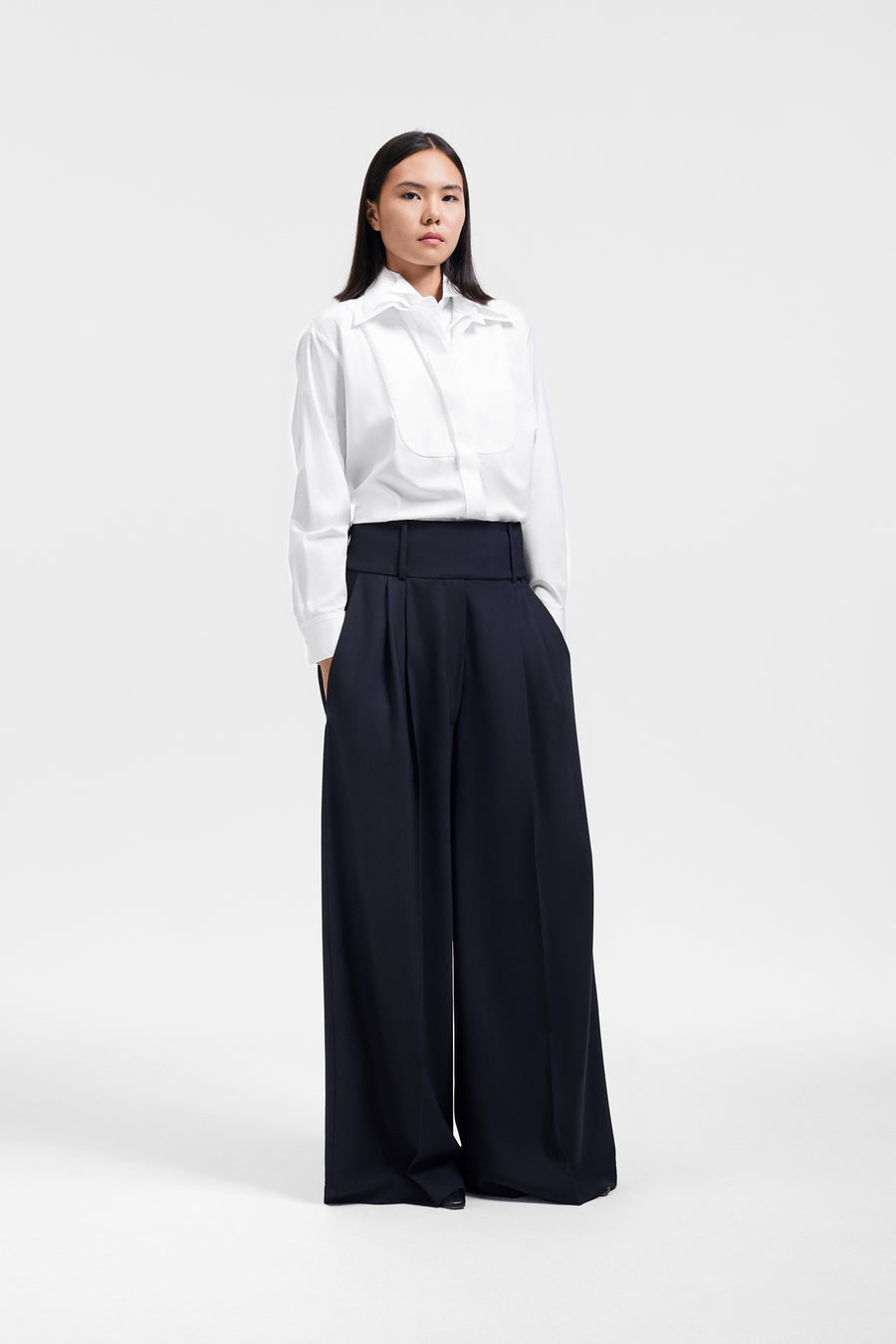 DRAGGED WOOL-BLEND TROUSERS
