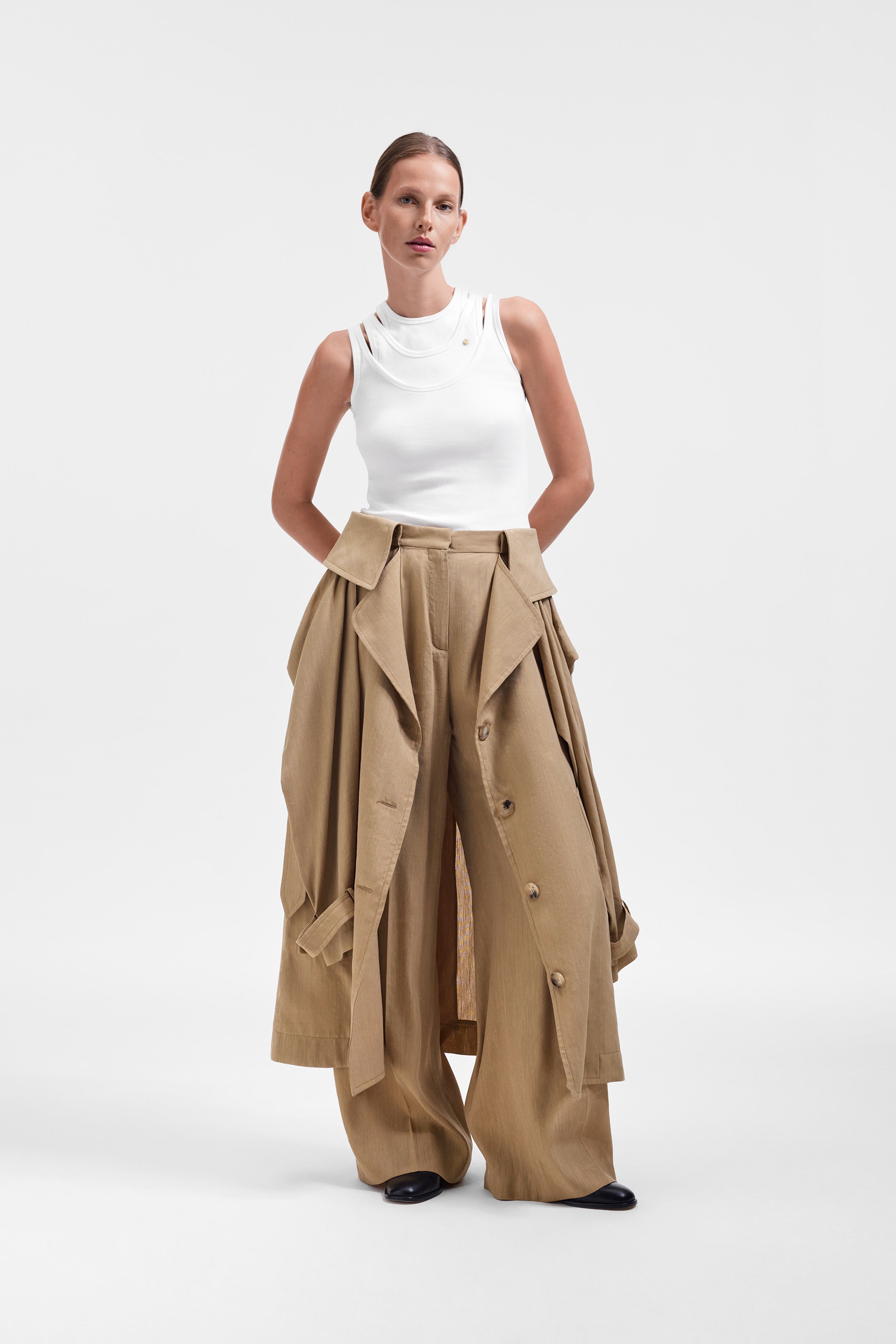 SLEEVE TIE LINEN-SILK BLEND WRAP TROUSERS