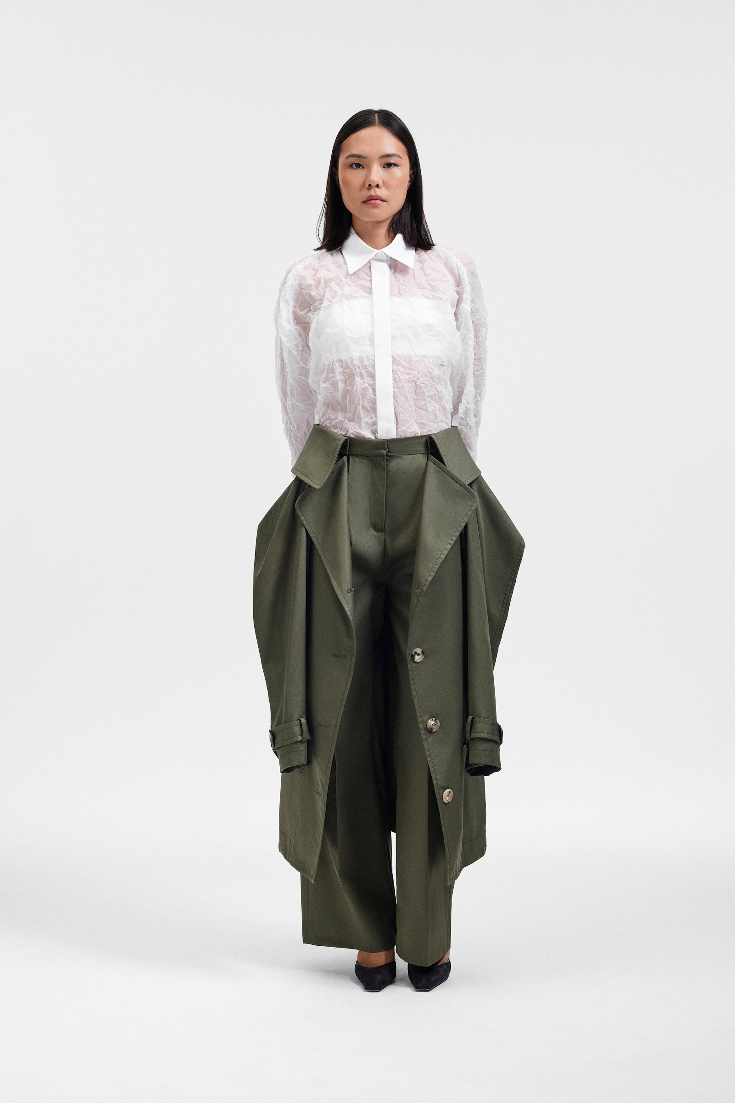 SLEEVE TIE GABARDINE WRAP TROUSERS