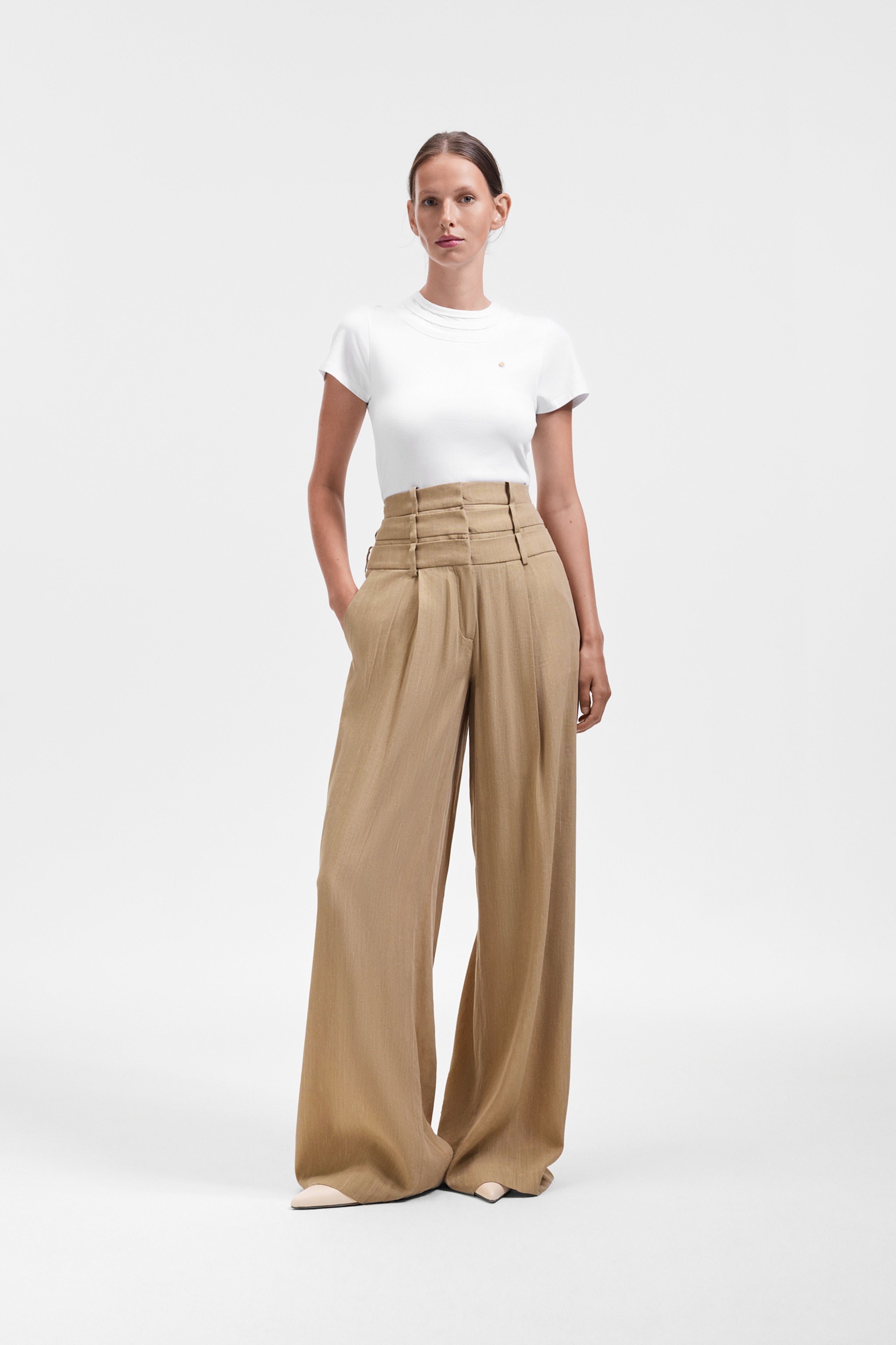 MULTI-LAYERED LINEN SILK BLEND TROUSERS