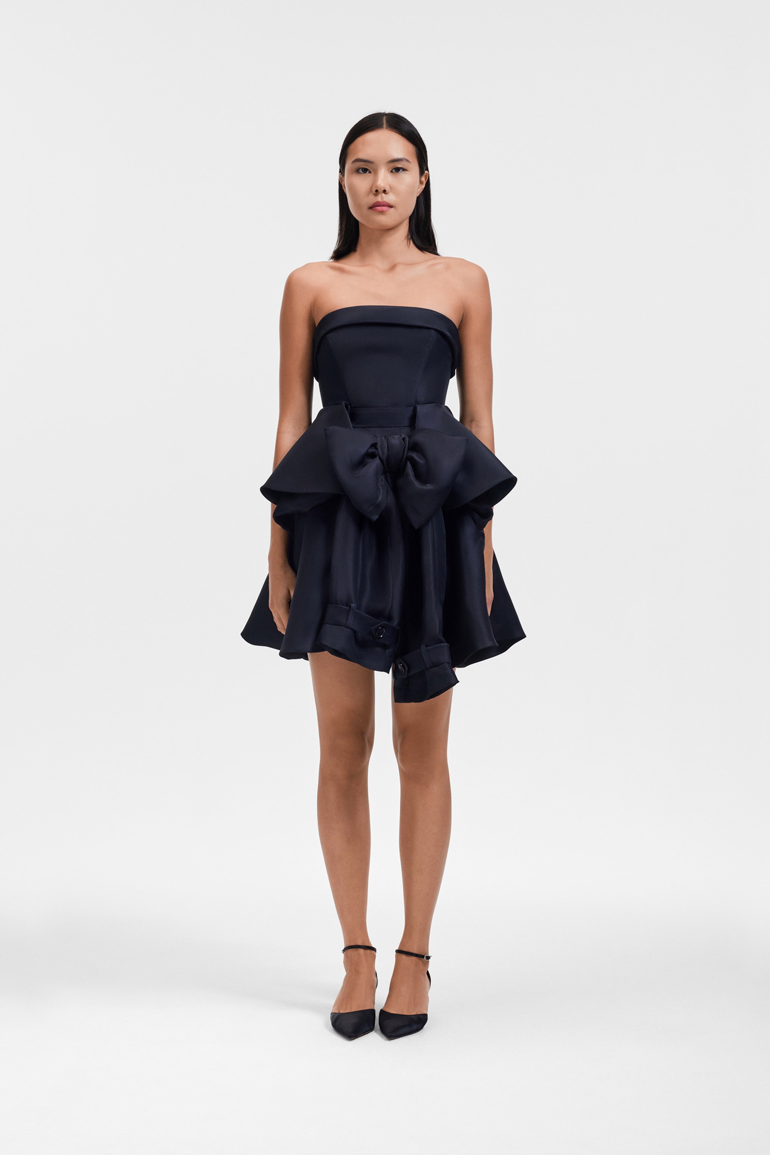 BOW DRAPE GAZAR COCKTAIL DRESS