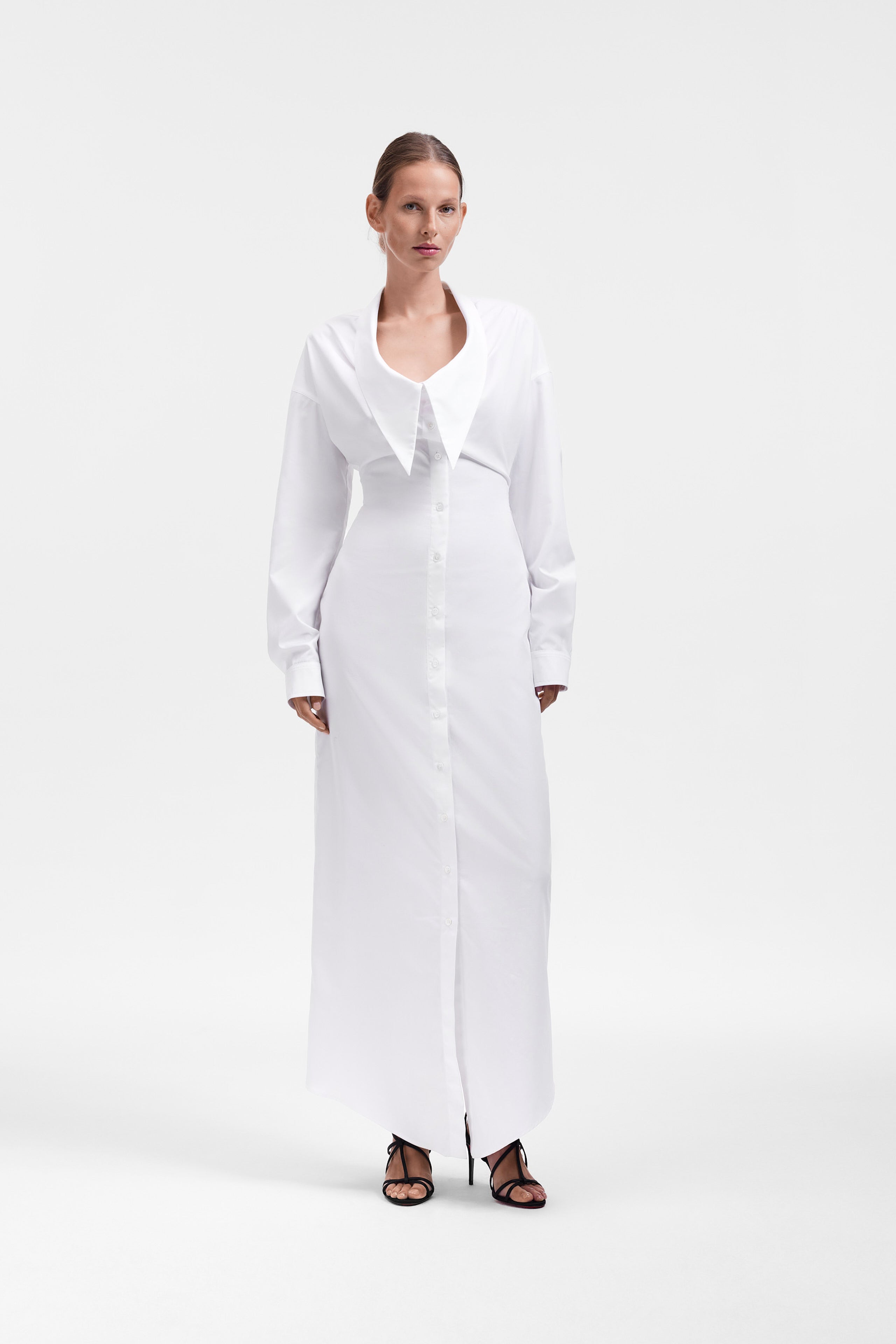 DRAGGED NECKLINE POPLIN SHIRT DRESS