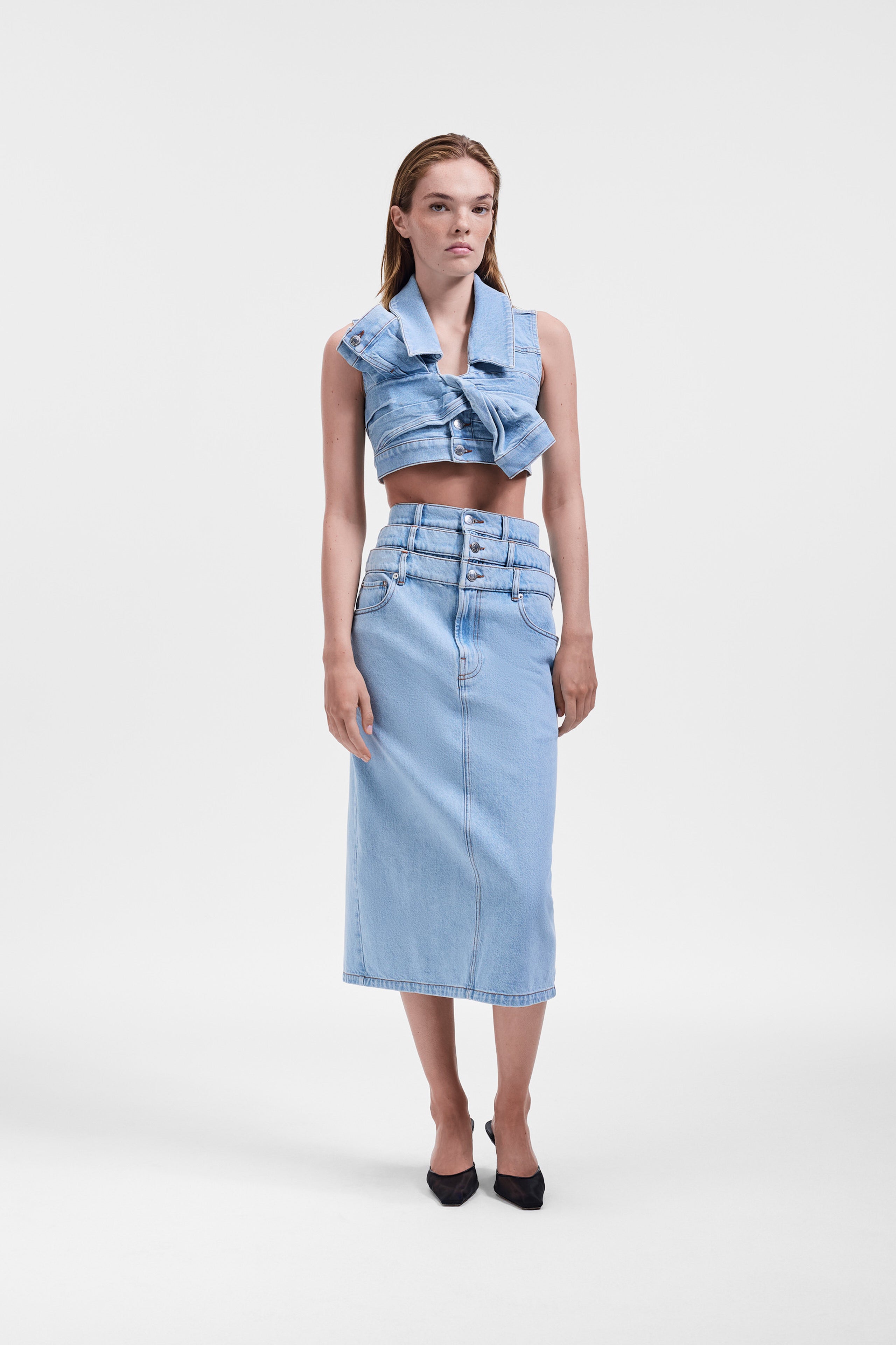DRAPE DENIM TOP