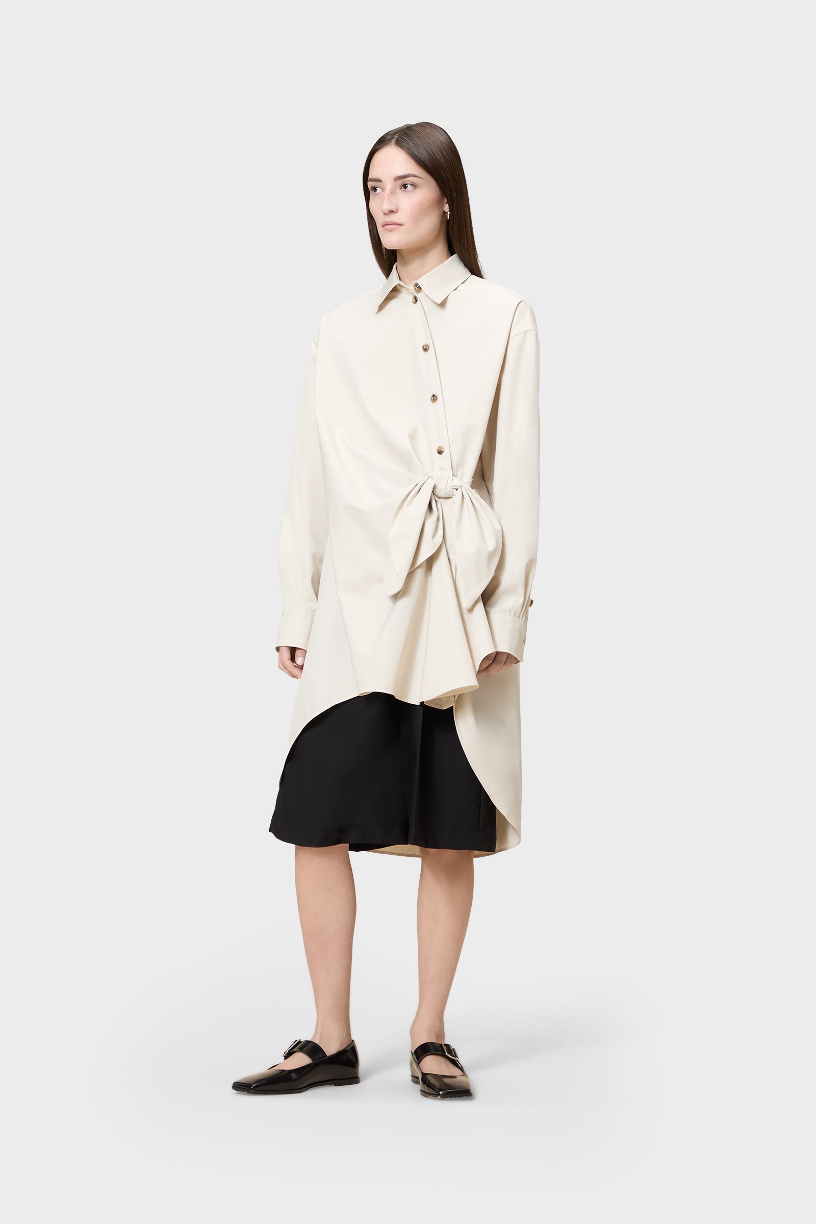 KNOTTED GABARDINE SHIRT DRESS