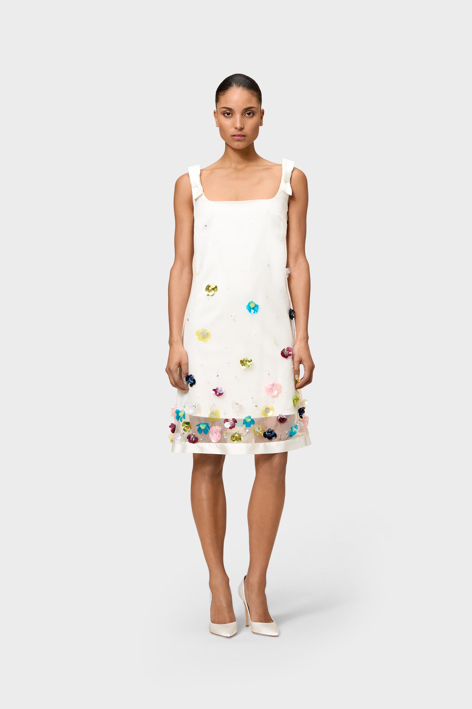 EMBROIDERY SILK MINI DRESS