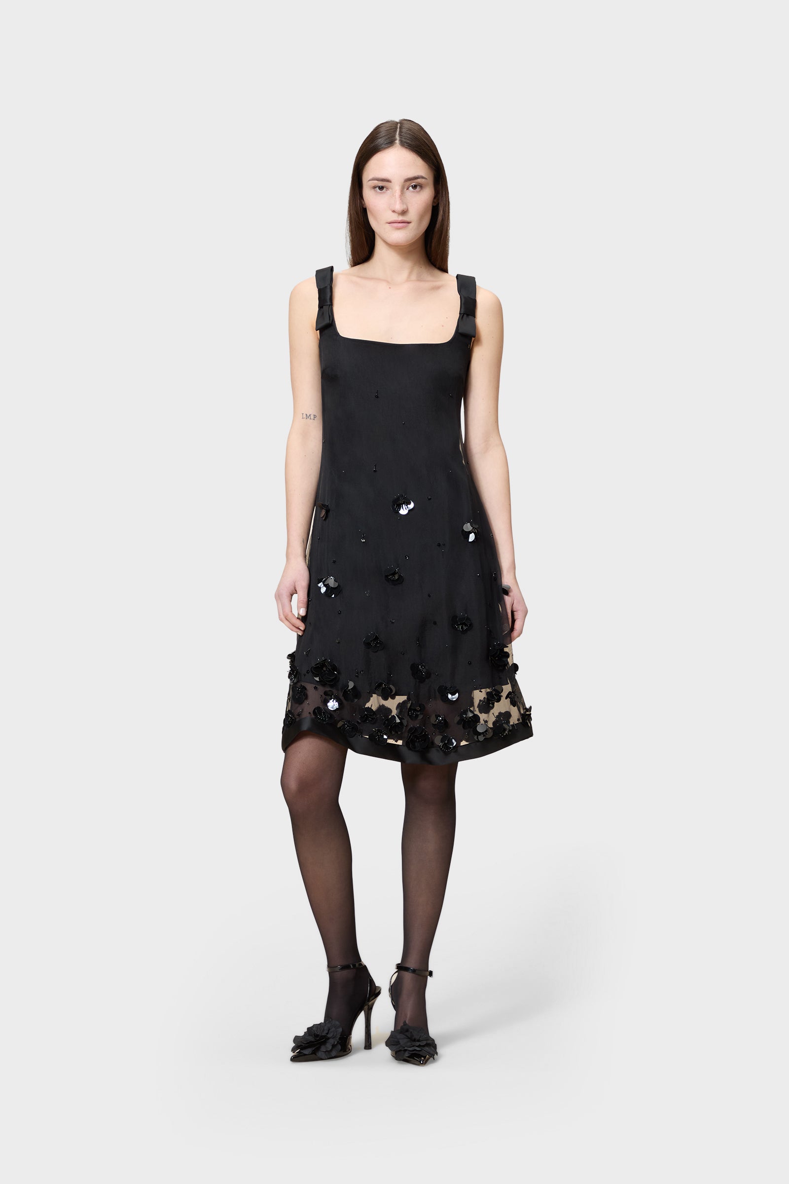 EMBROIDERY SILK MINI DRESS