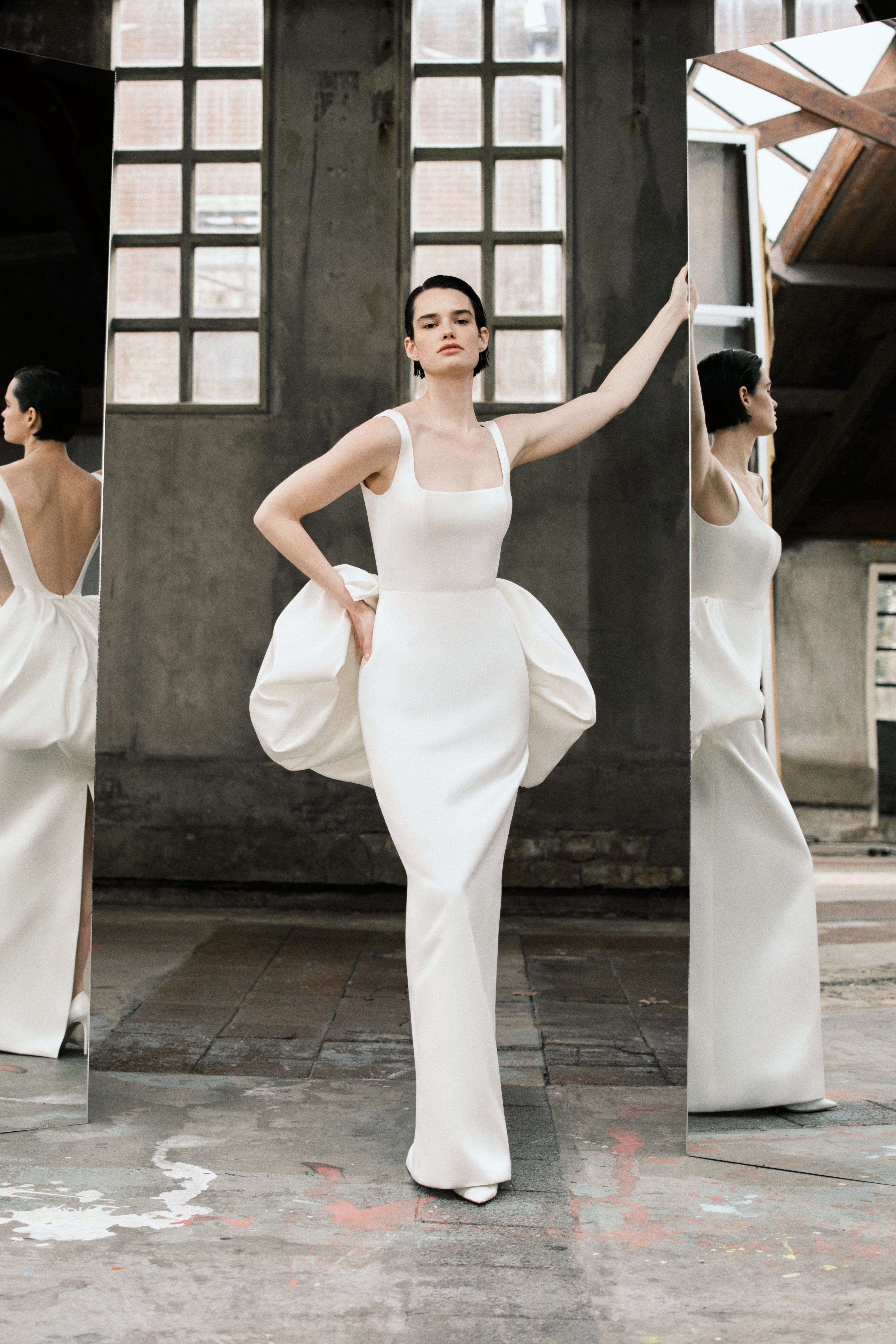 VRM535 - SATIN BUSTLED COLUMN DRESS