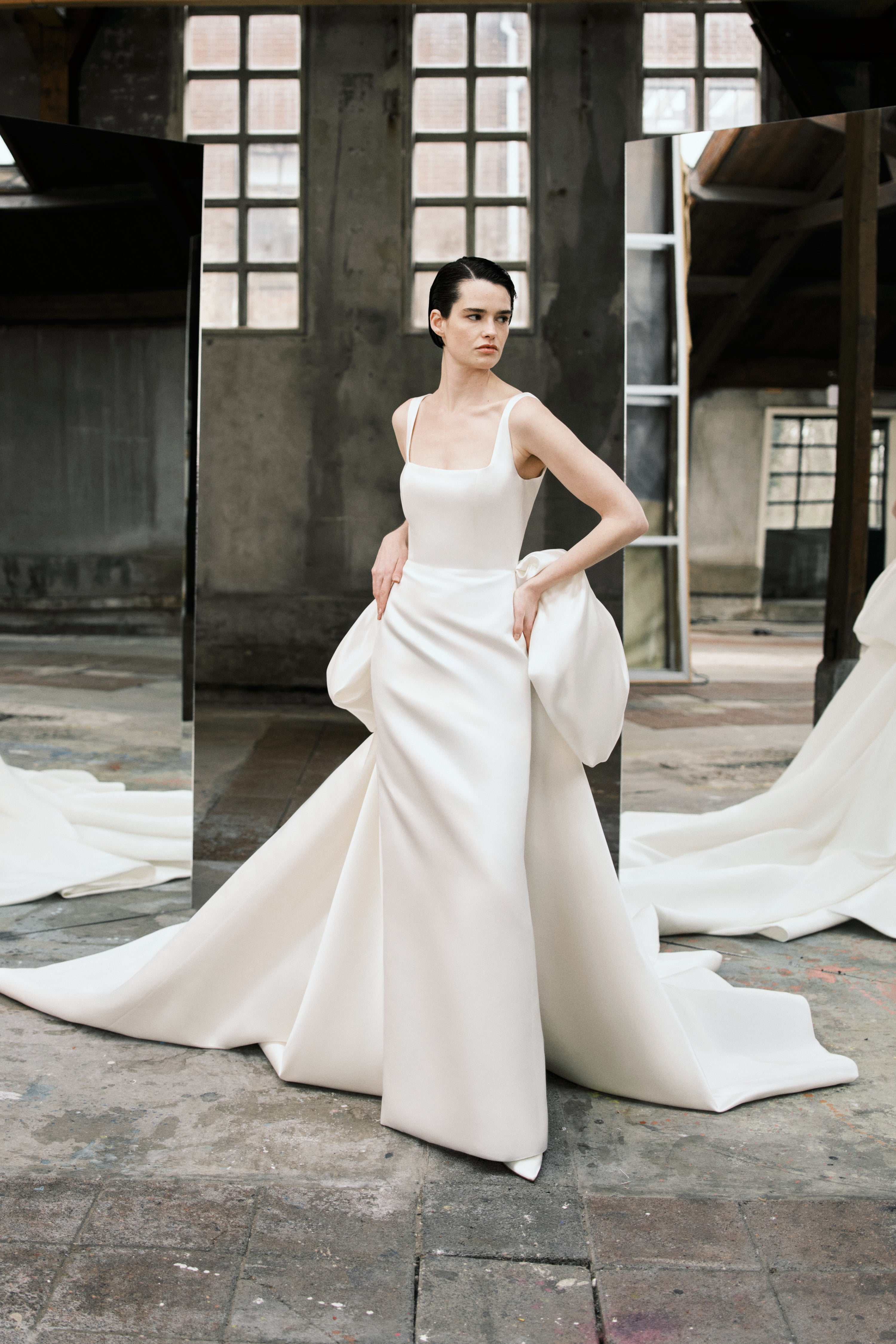 VRM535 - SATIN BUSTLED COLUMN DRESS