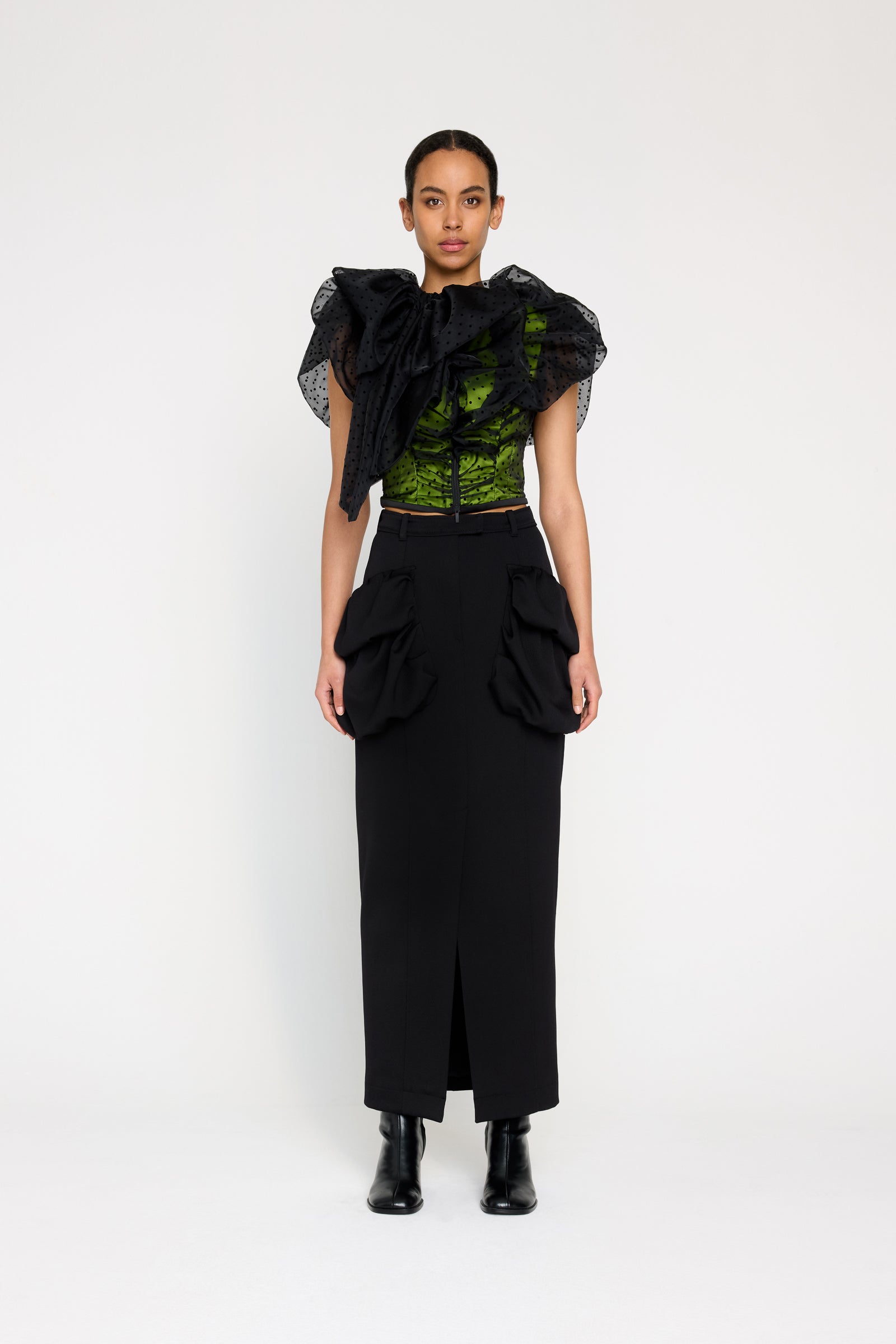 PLEATED POCKET MAXI PENCIL SKIRT