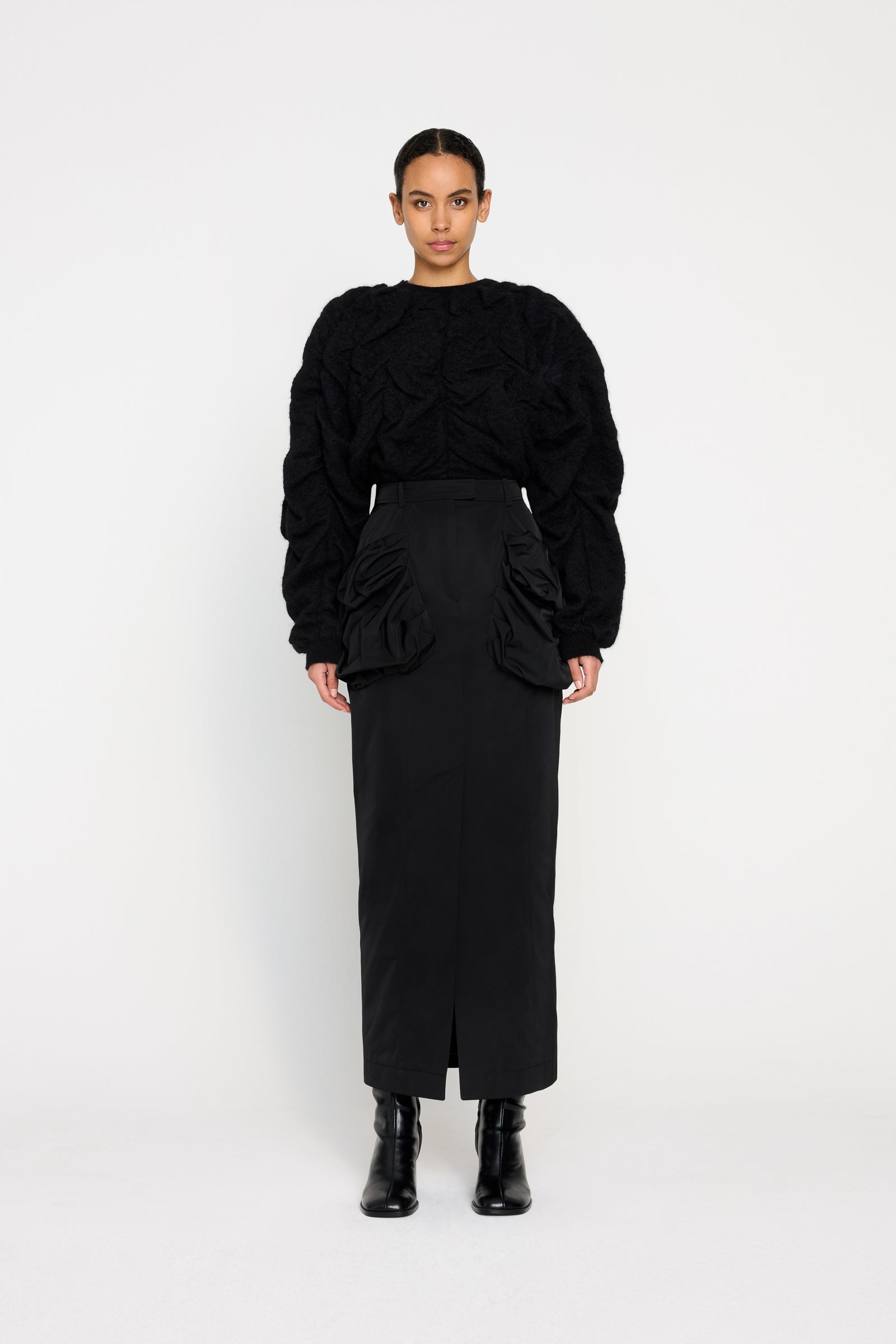 PLEATED POCKET MAXI PENCIL SKIRT