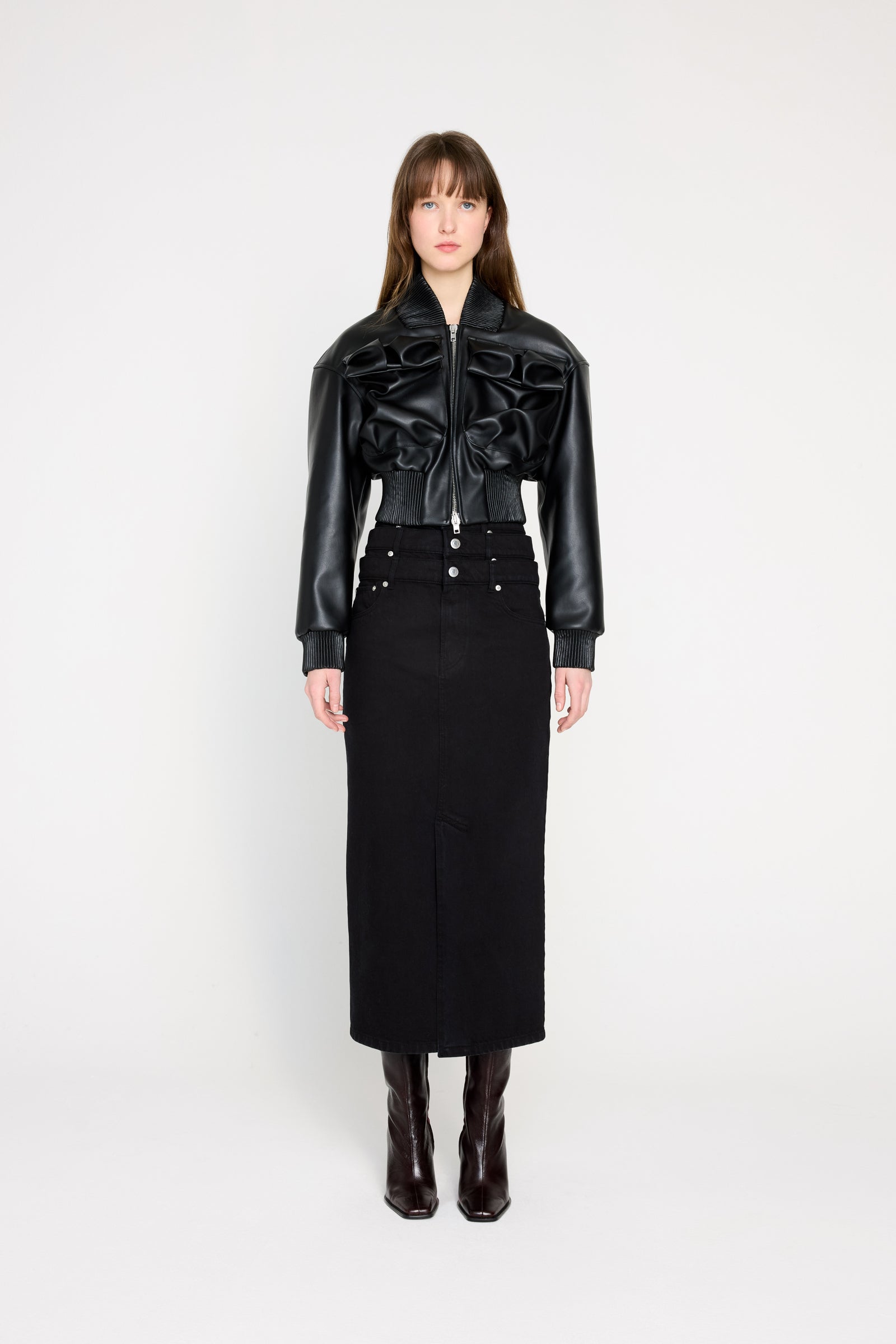 MULTI-LAYERED LONG DENIM SKIRT