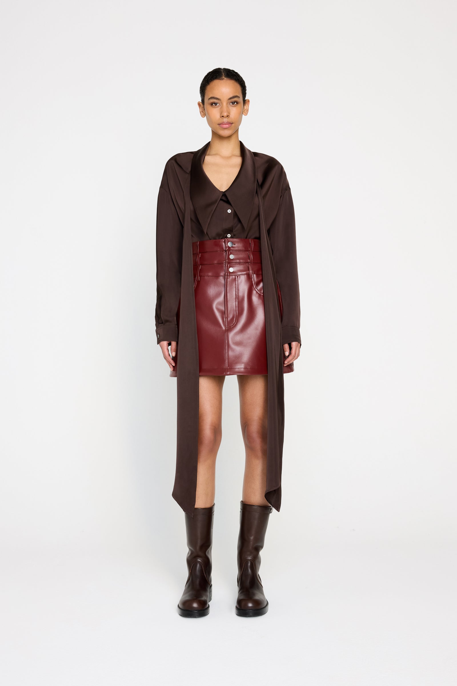 MULTI-LAYERED LEATHER MINI SKIRT
