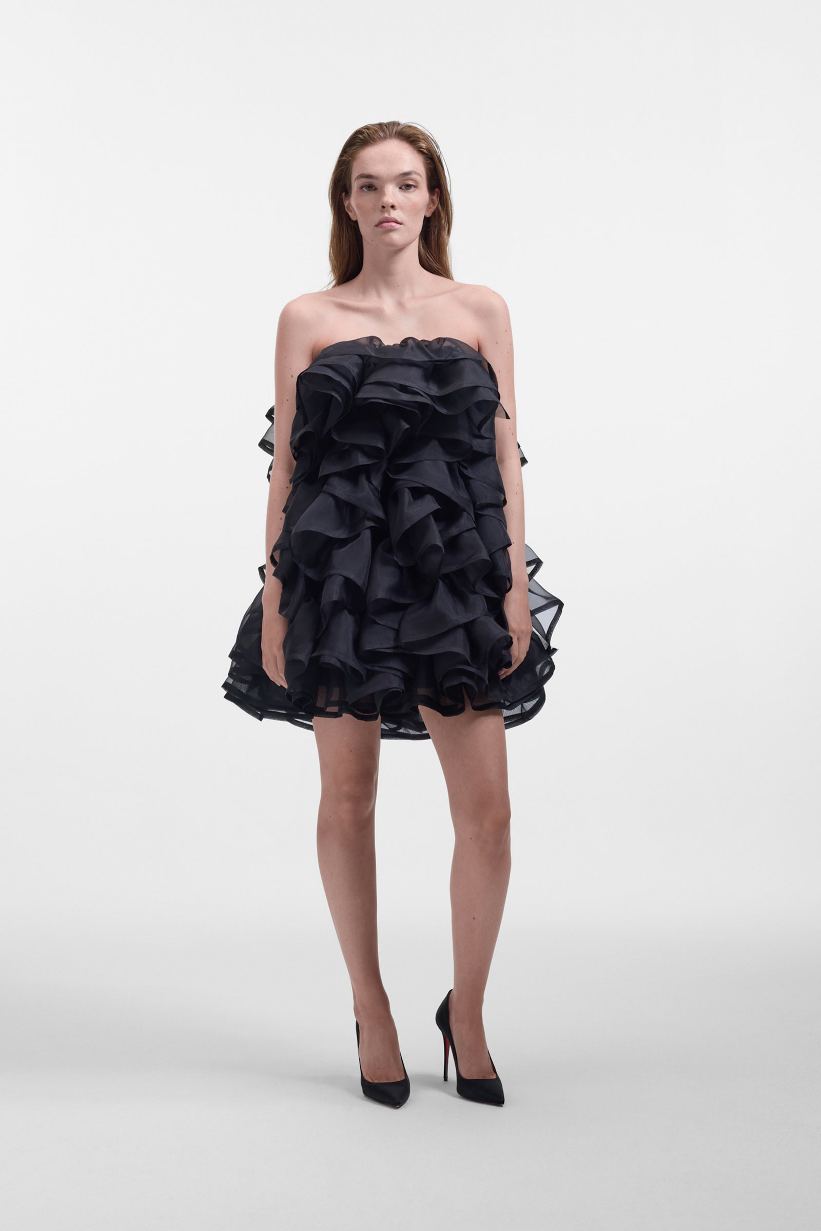 ALL-OVER VOLANTS ORGANZA MINI DRESS