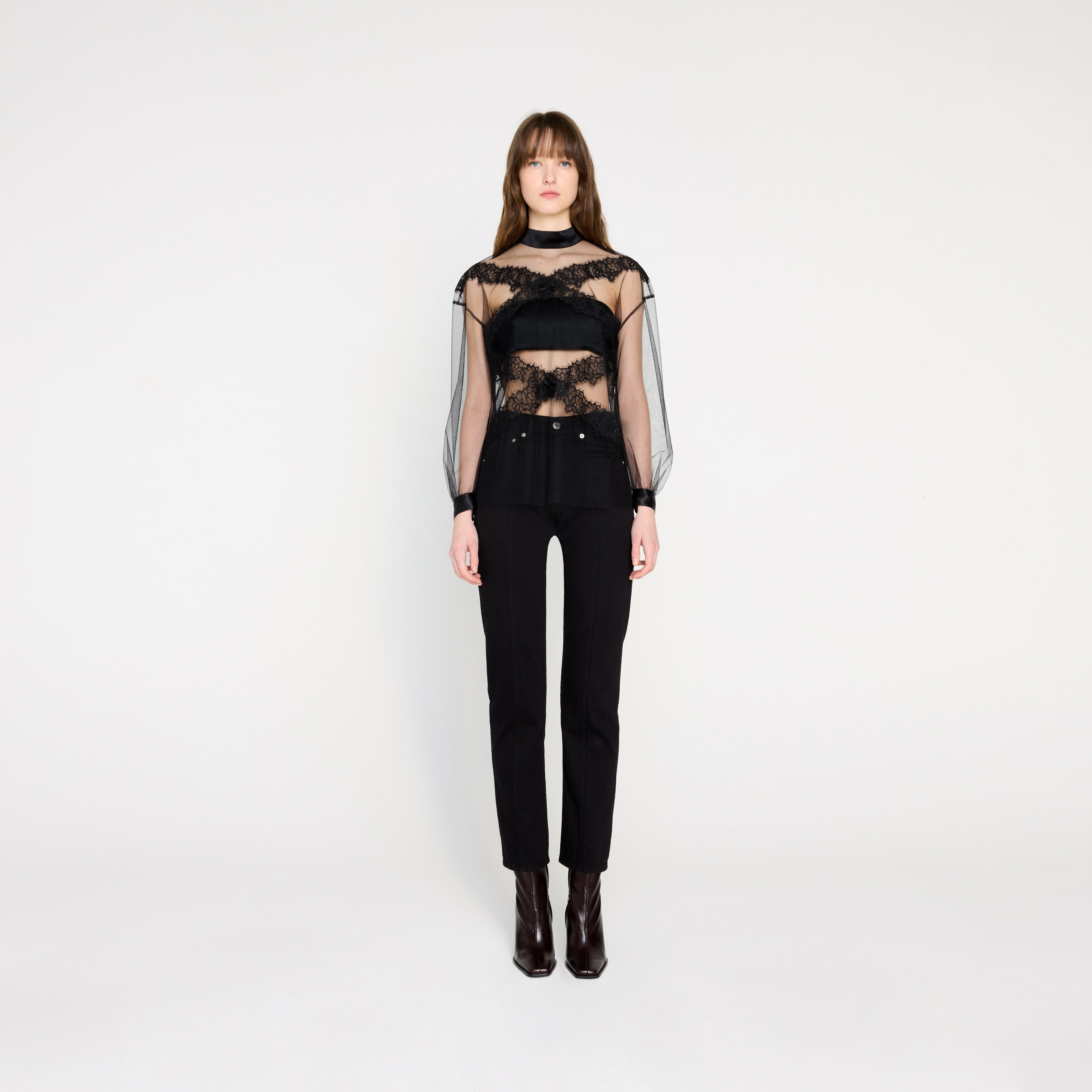 TULLE & LACE LONG SLEEVE BLOUSE
