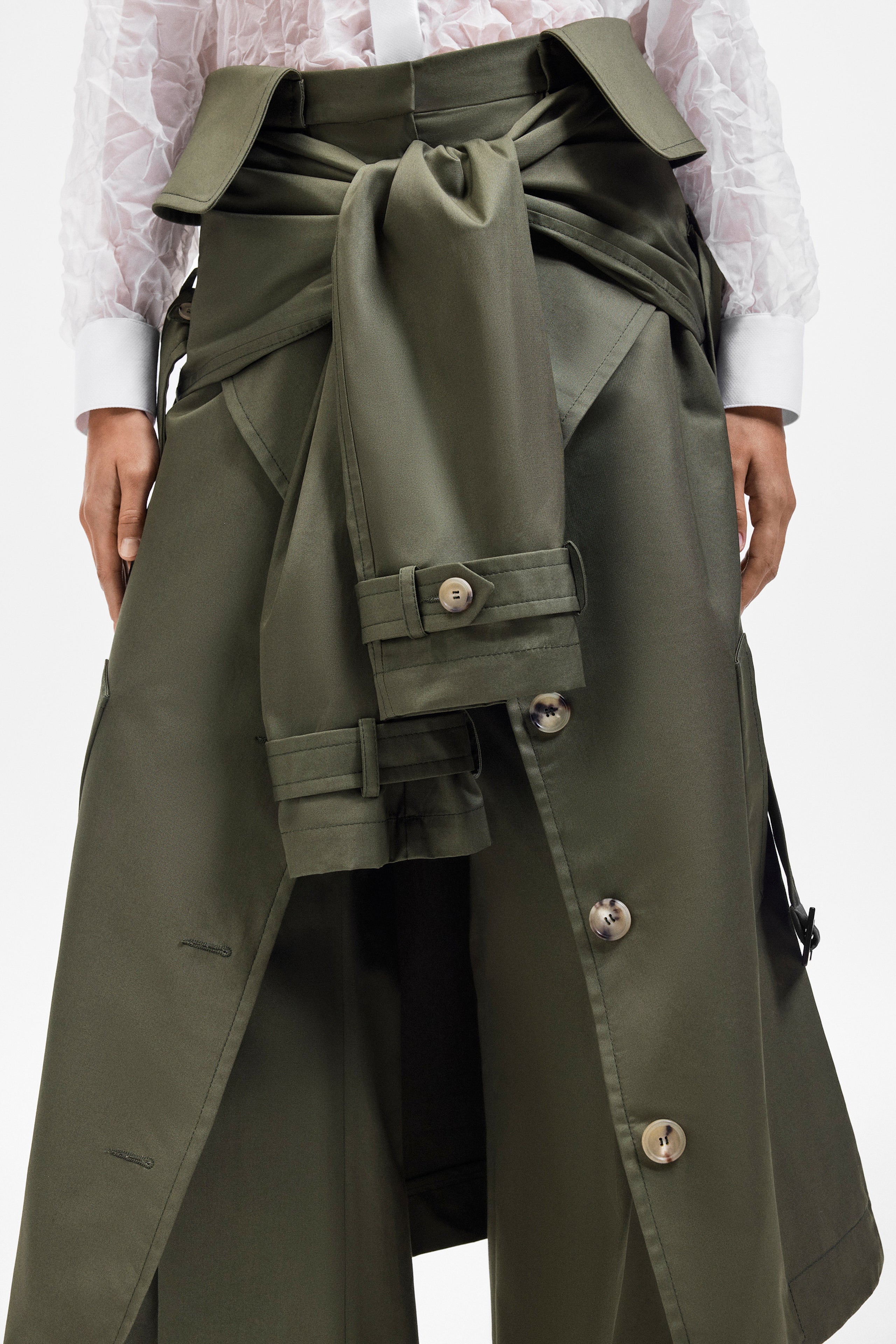 SLEEVE TIE GABARDINE WRAP TROUSERS