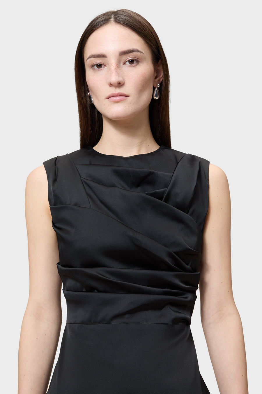 PLEATED SATIN MAXI DRESS