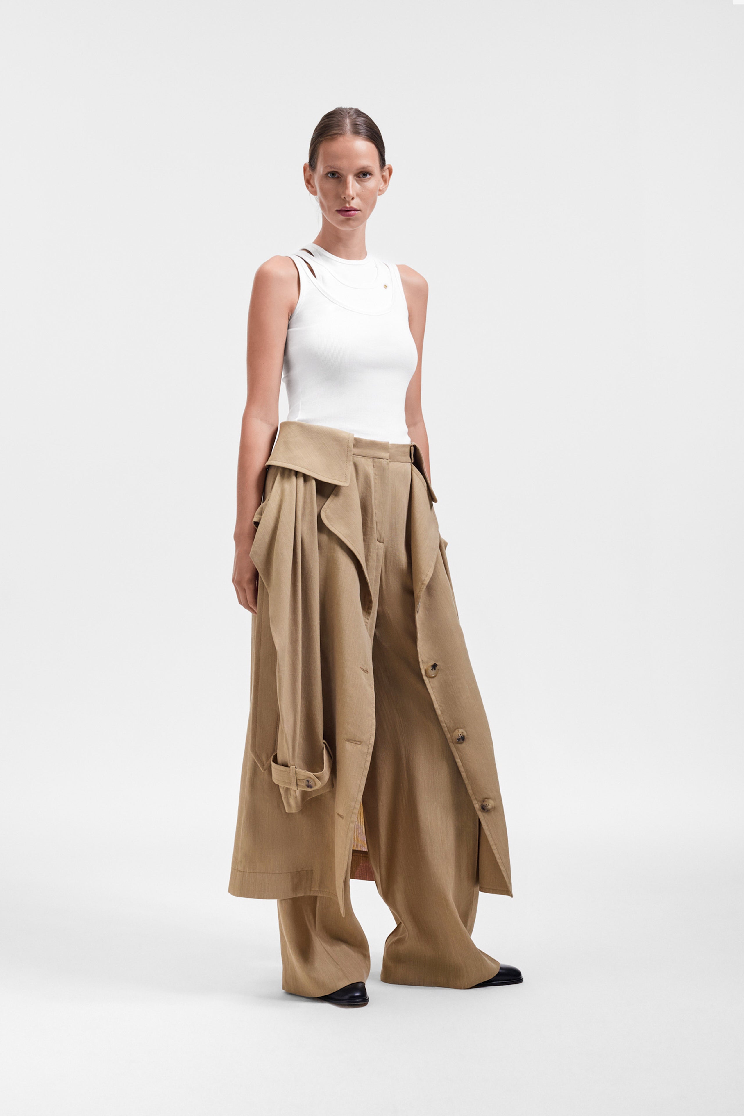 SLEEVE TIE LINEN-SILK BLEND WRAP TROUSERS