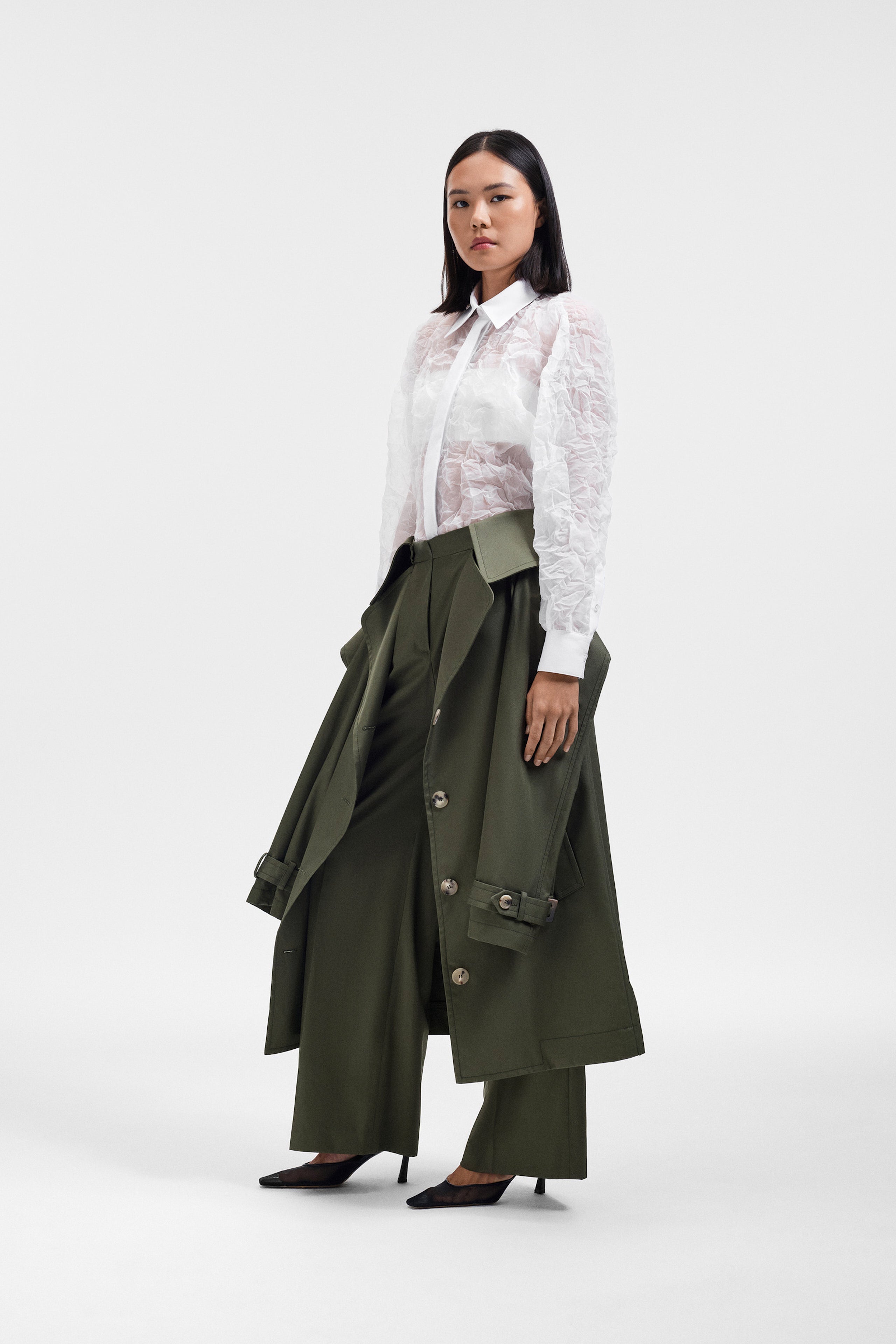 SLEEVE TIE GABARDINE WRAP TROUSERS