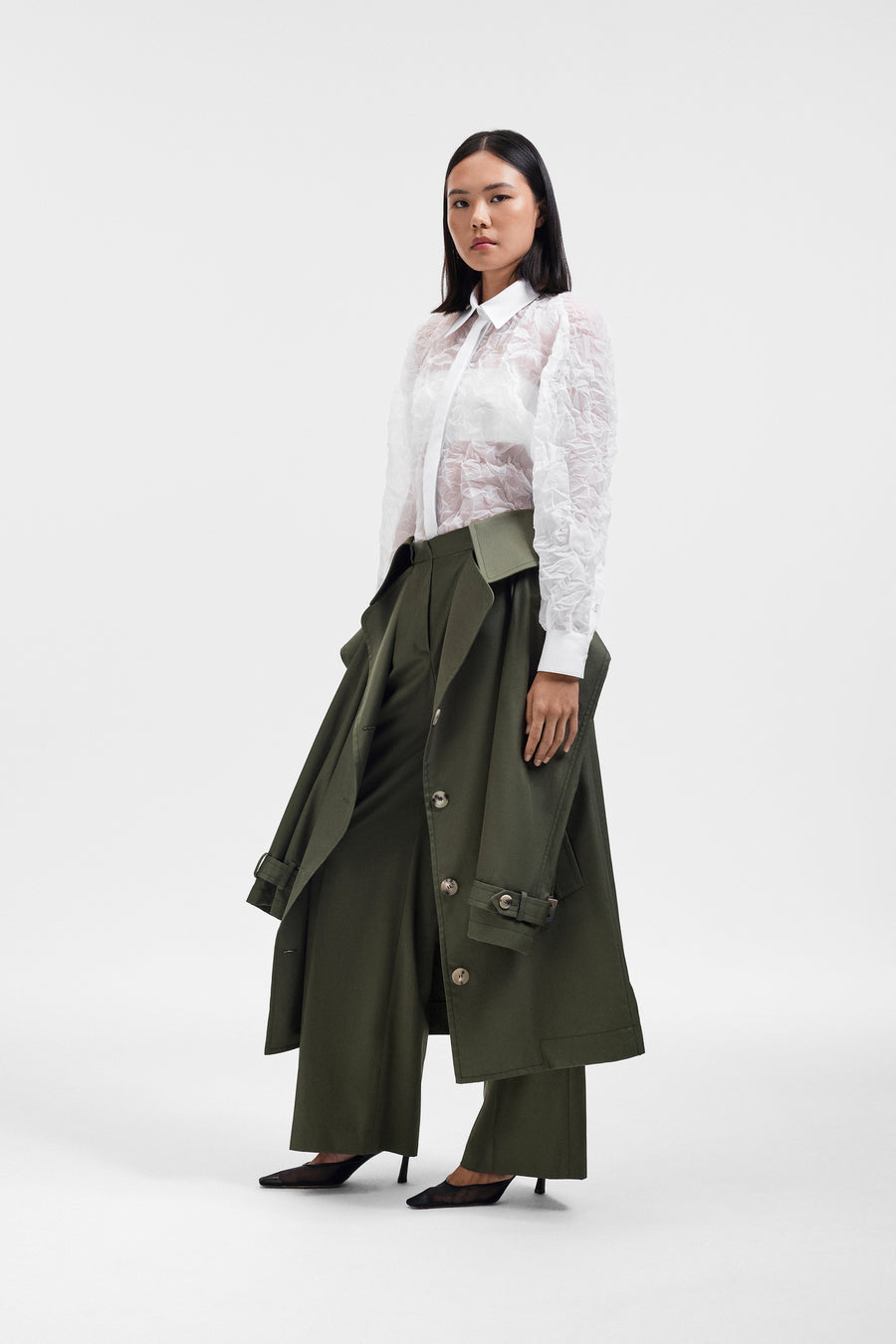 SLEEVE TIE GABARDINE WRAP TROUSERS