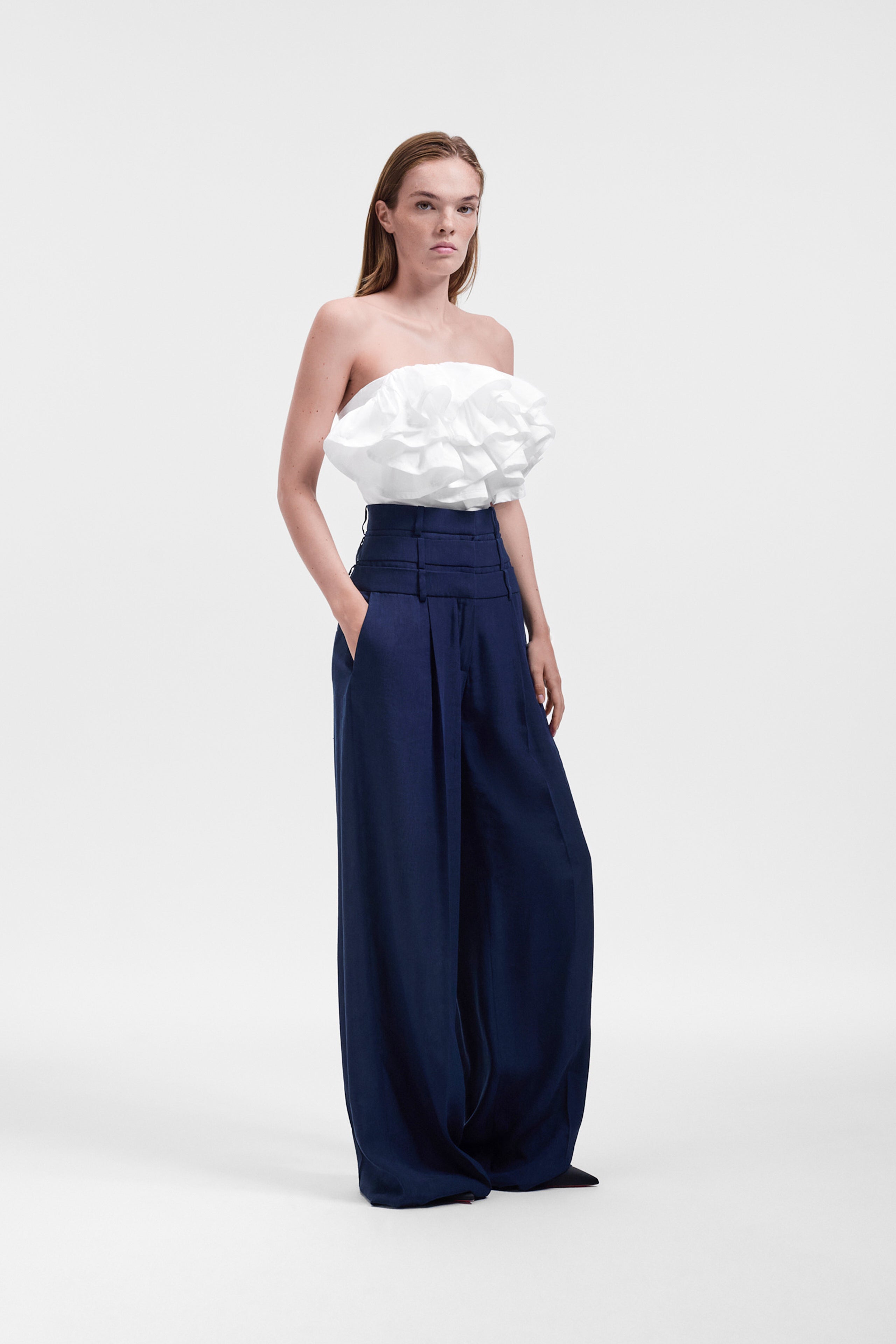 MULTI-LAYERED LINEN SILK BLEND TROUSERS