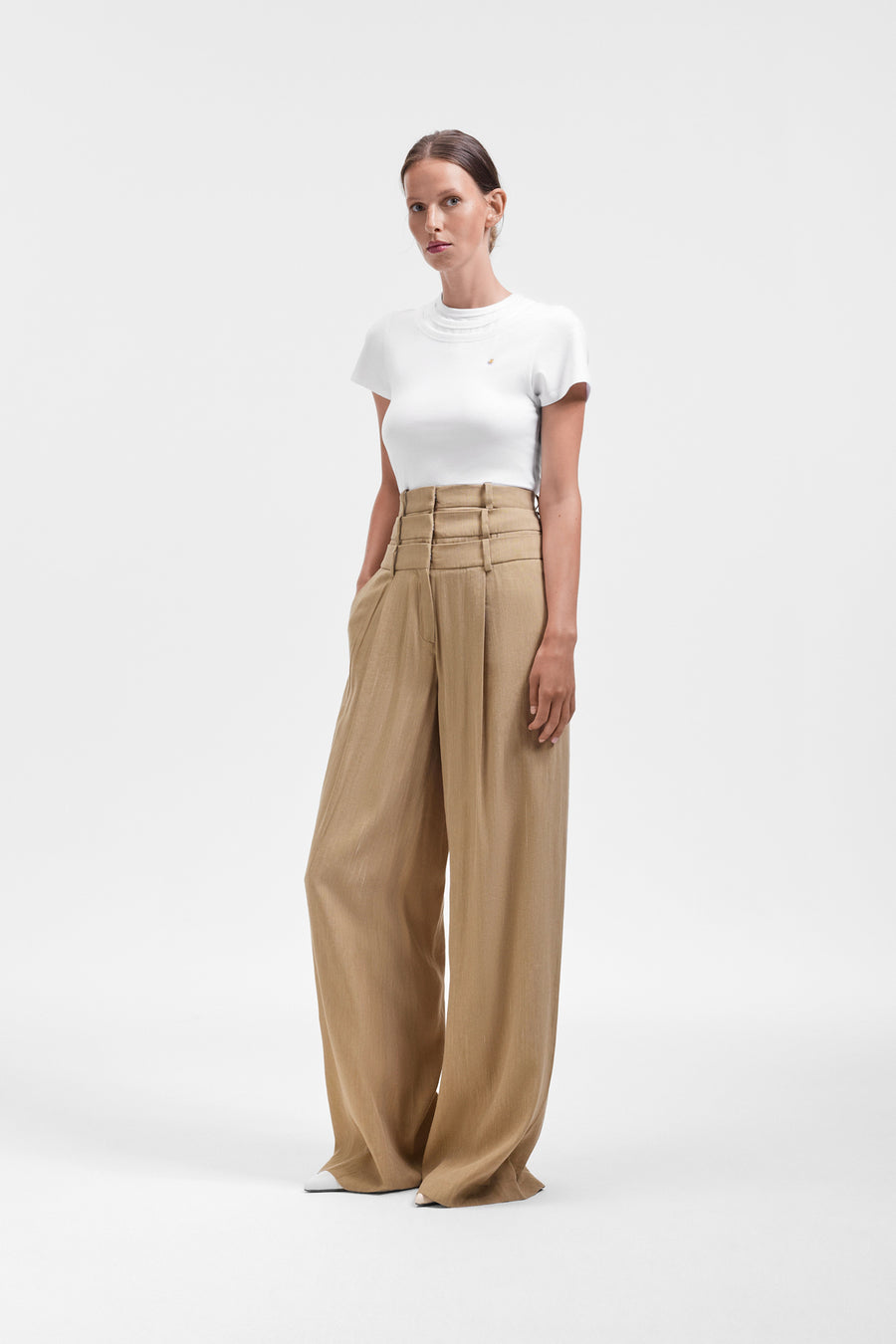 MULTI-LAYERED LINEN SILK BLEND TROUSERS