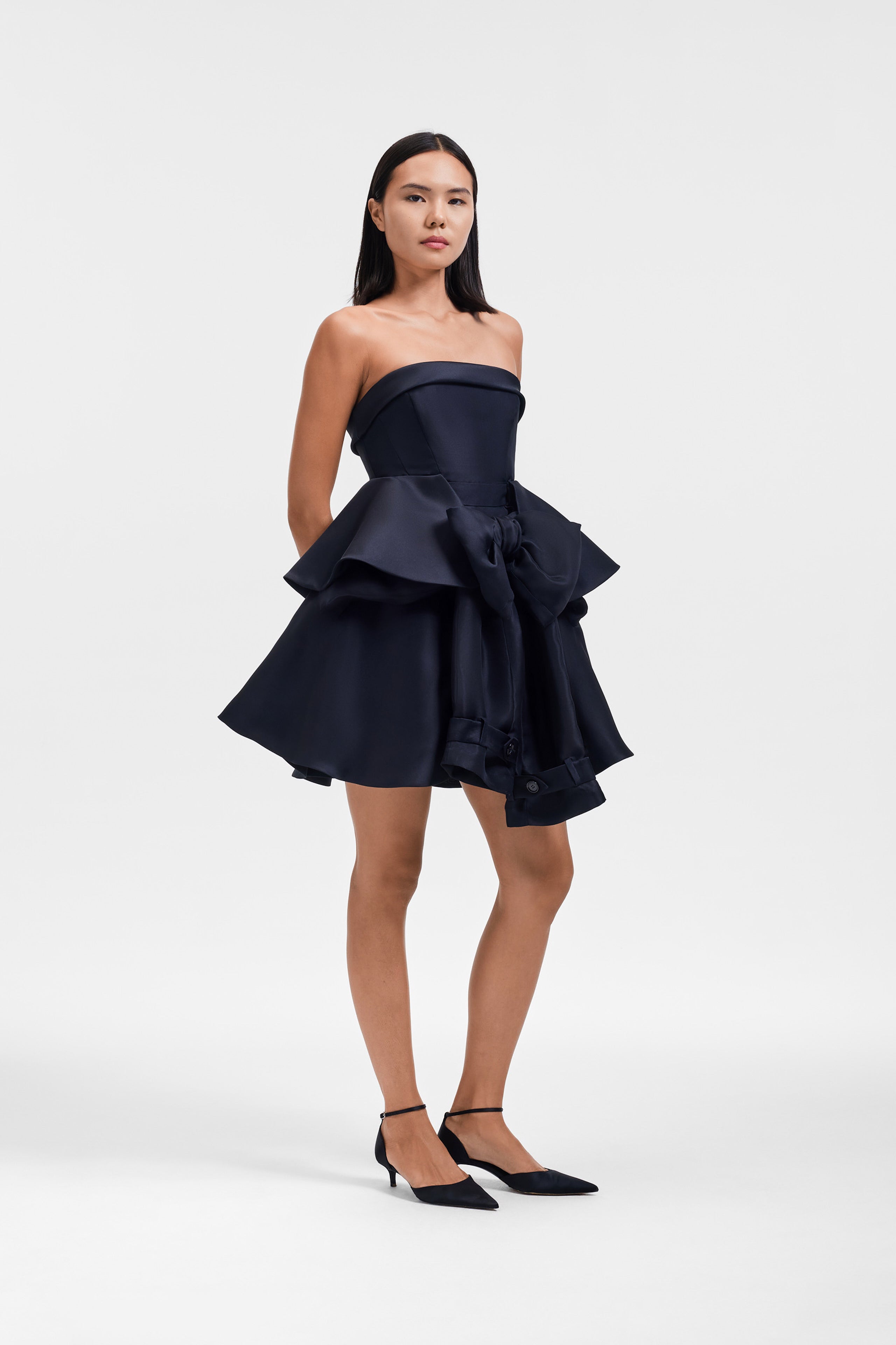 BOW DRAPE GAZAR COCKTAIL DRESS