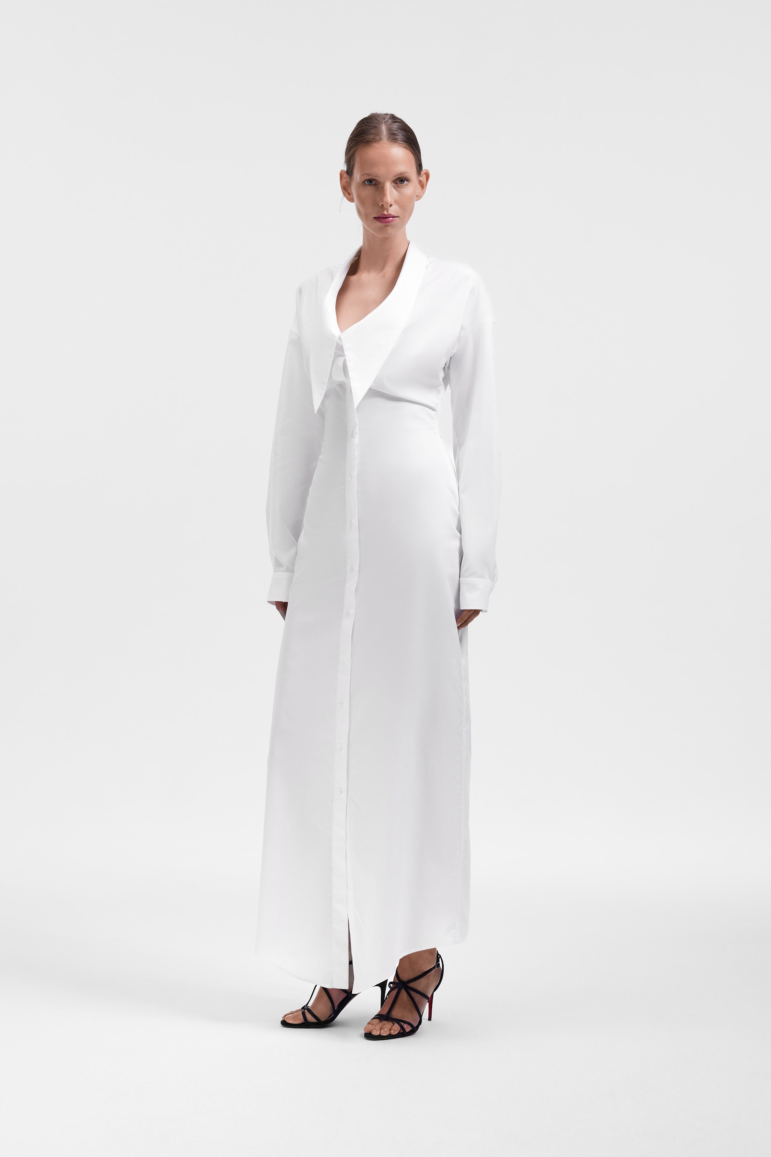 DRAGGED NECKLINE POPLIN SHIRT DRESS