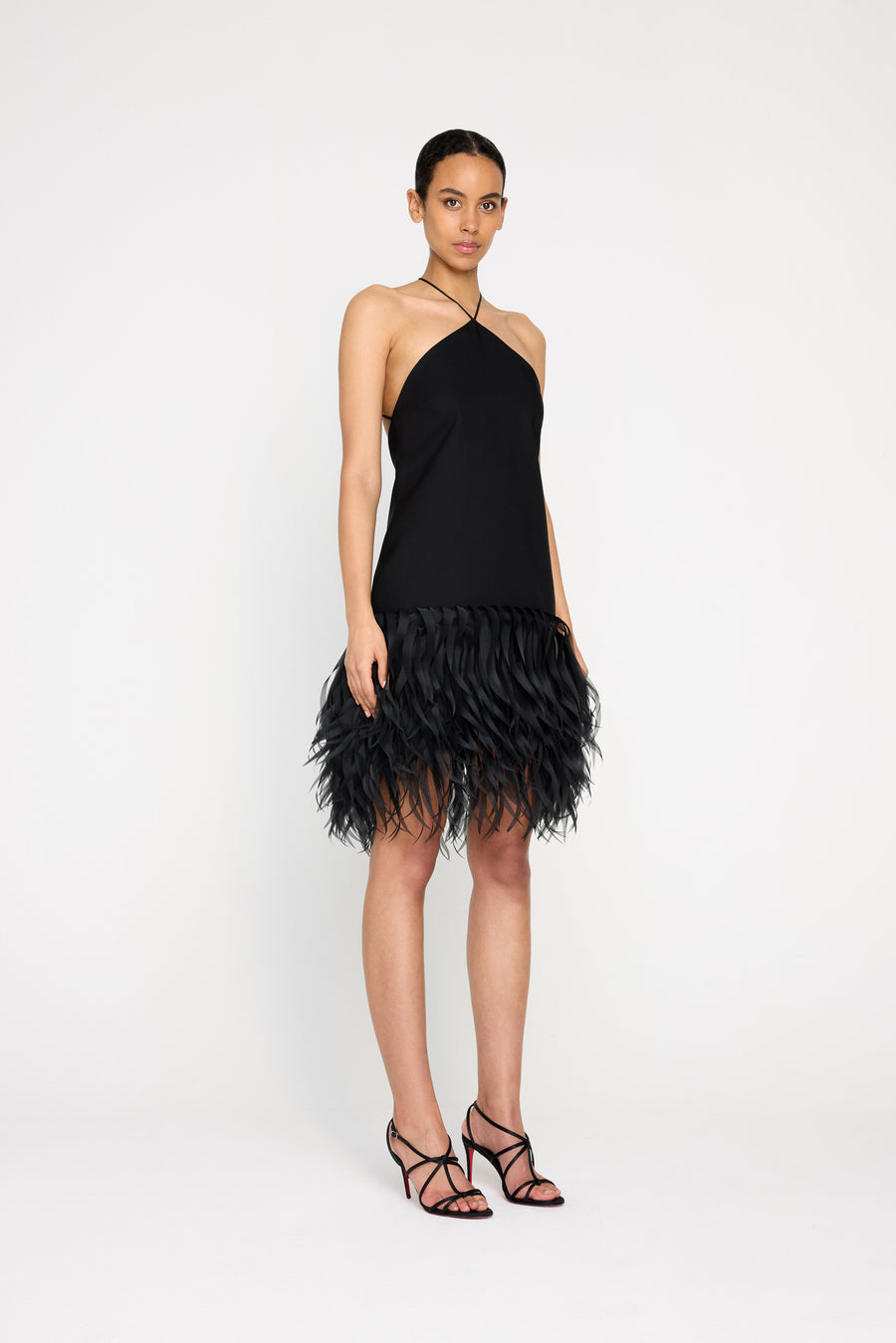 FEATHER HEM MINI DRESS